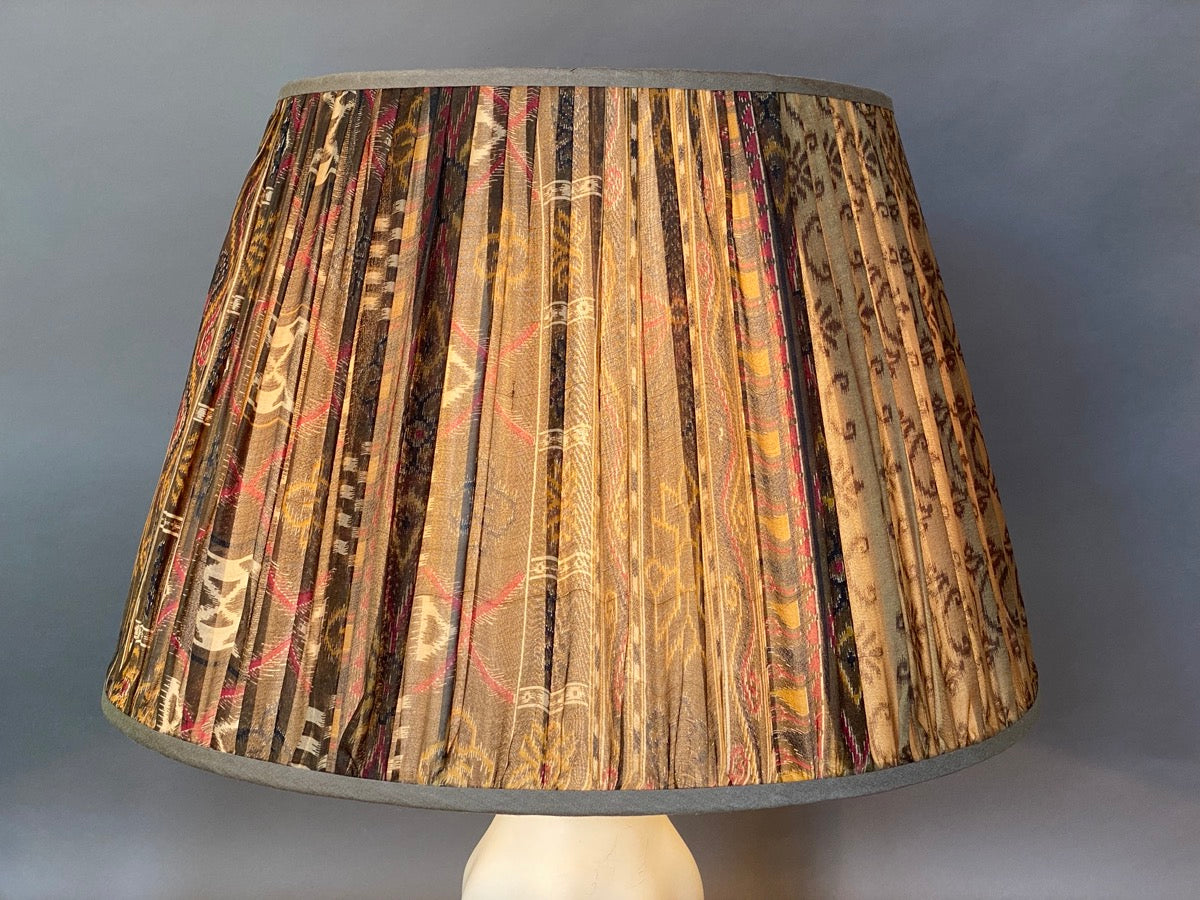 silk sari lampshade in olive and black