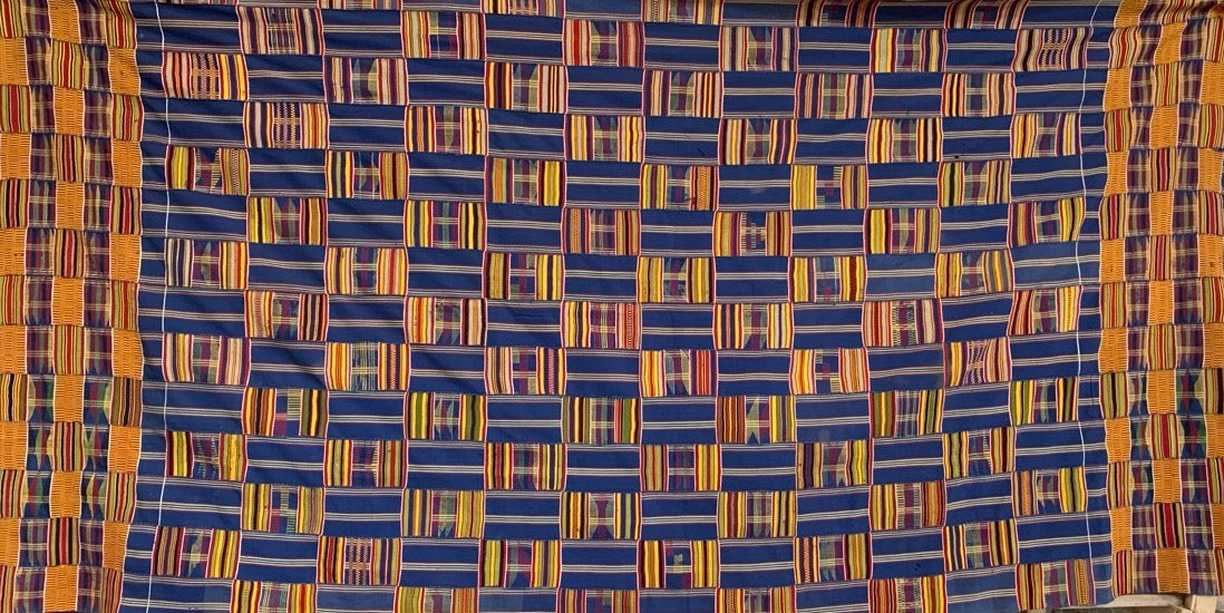 Orange and Red Kente Cloth Design With Blue Details Cotton 