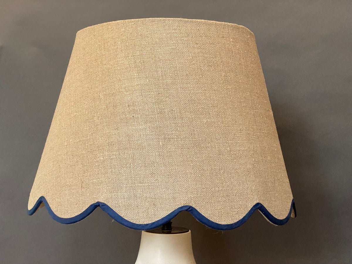 Linen scallop with blue trim lampshade