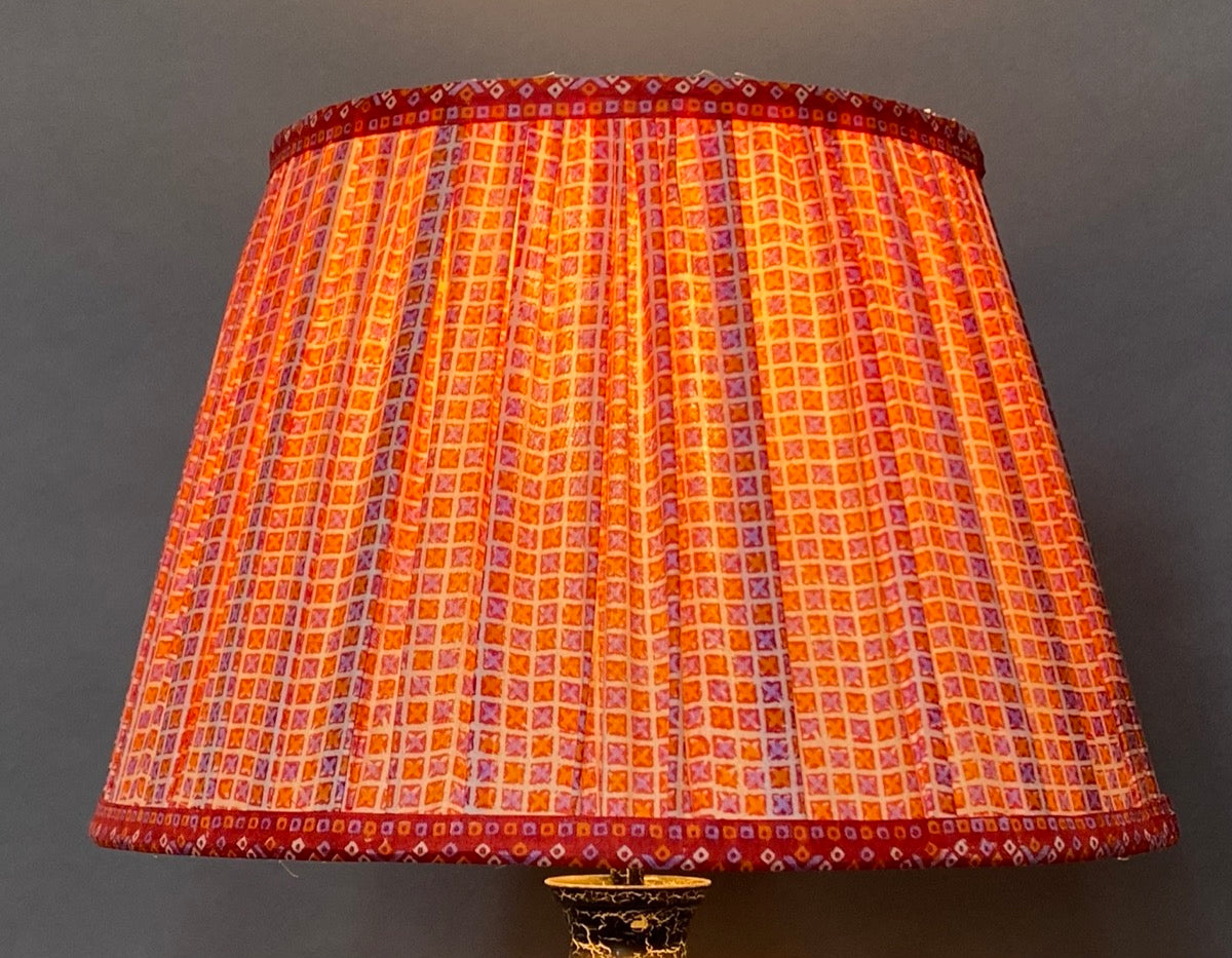 Red and orange geometric silk lampshade