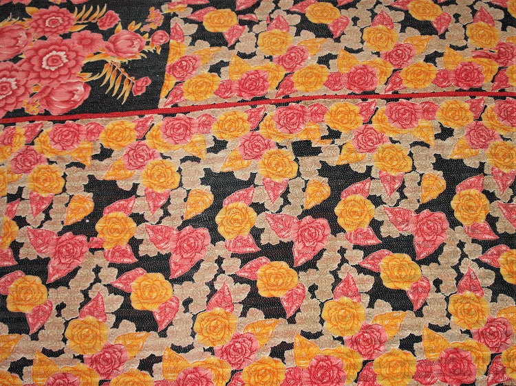 Pink Yellow And Ecru Kantha Quilt