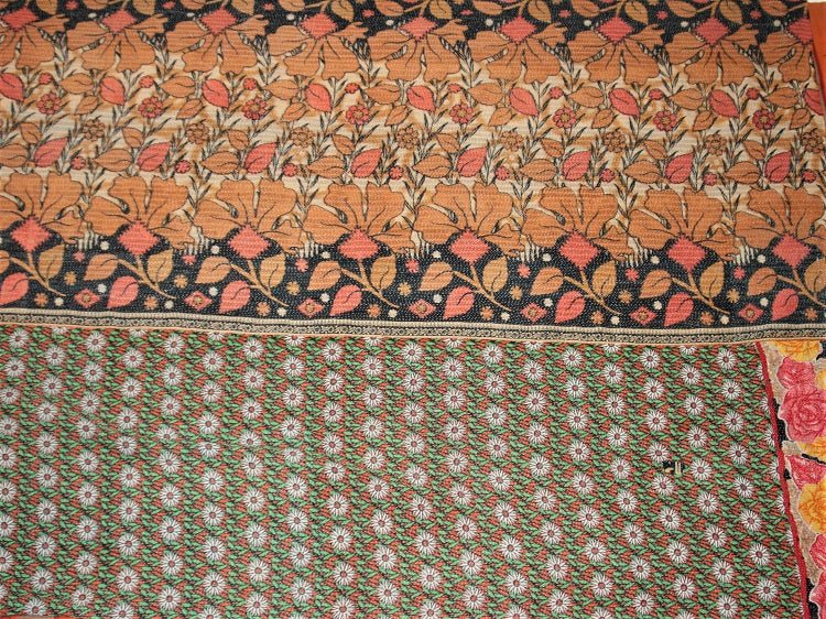 Pink Yellow And Ecru Kantha Quilt