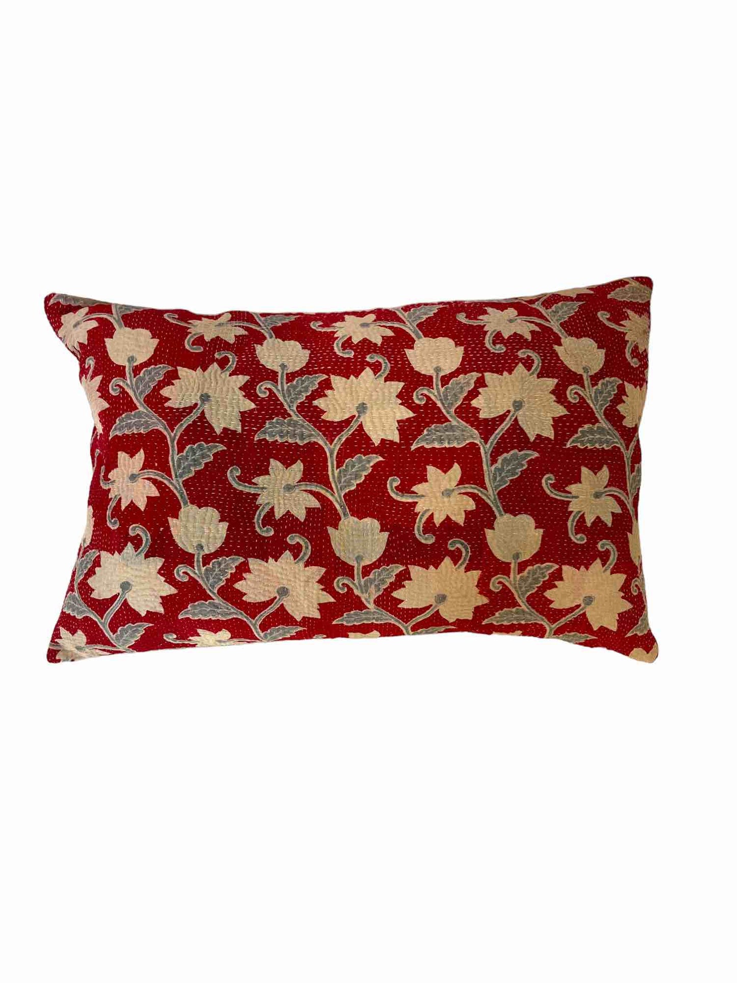 Red and blue kantha cushion