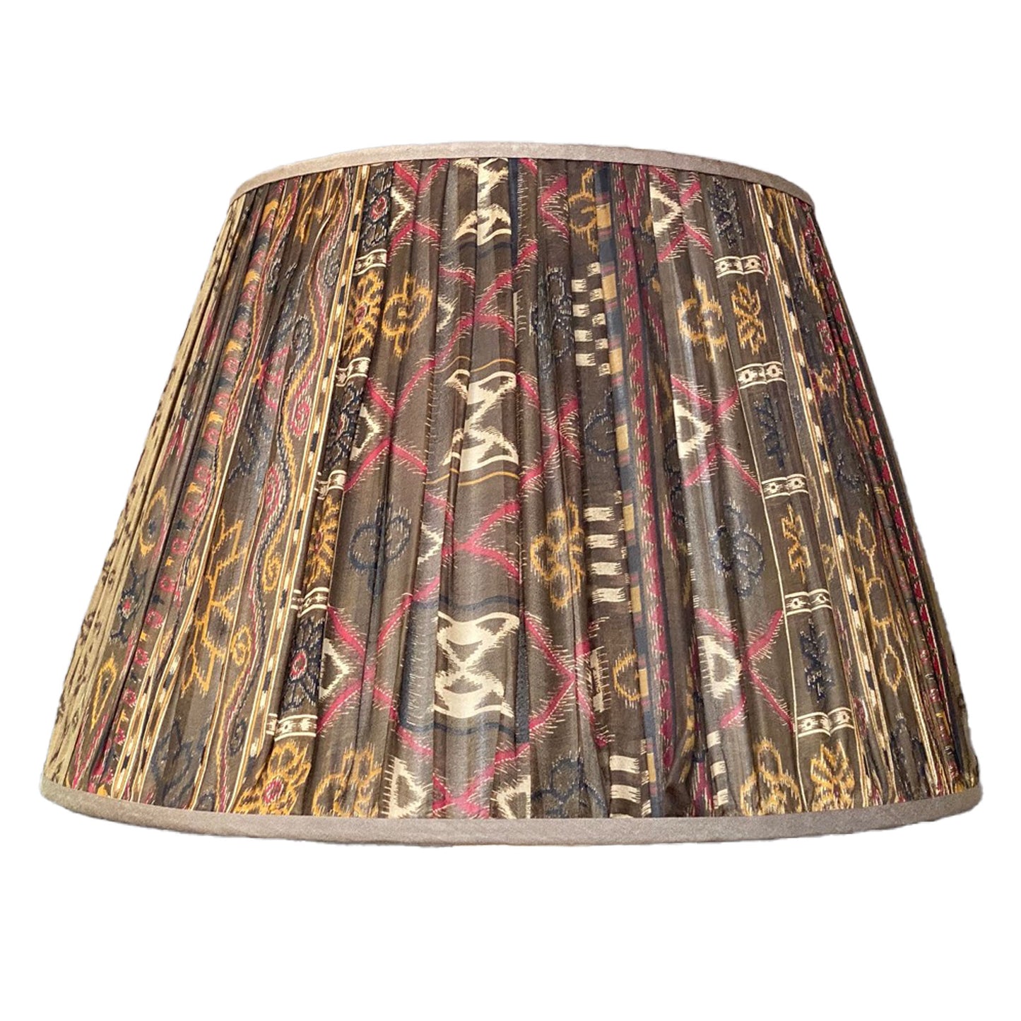 Smoky olive with black pallu with smoky olive trim silk lampshade