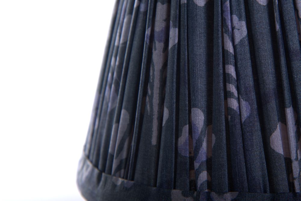 Indigo tussar silk lampshade close up