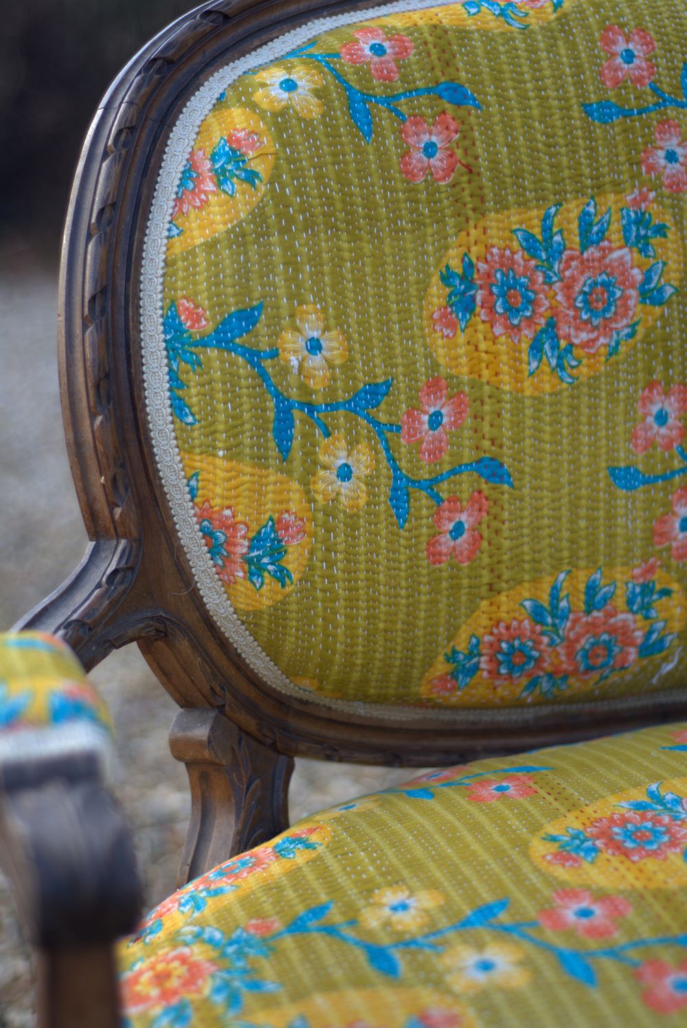 19th century yellow french sofa close-up