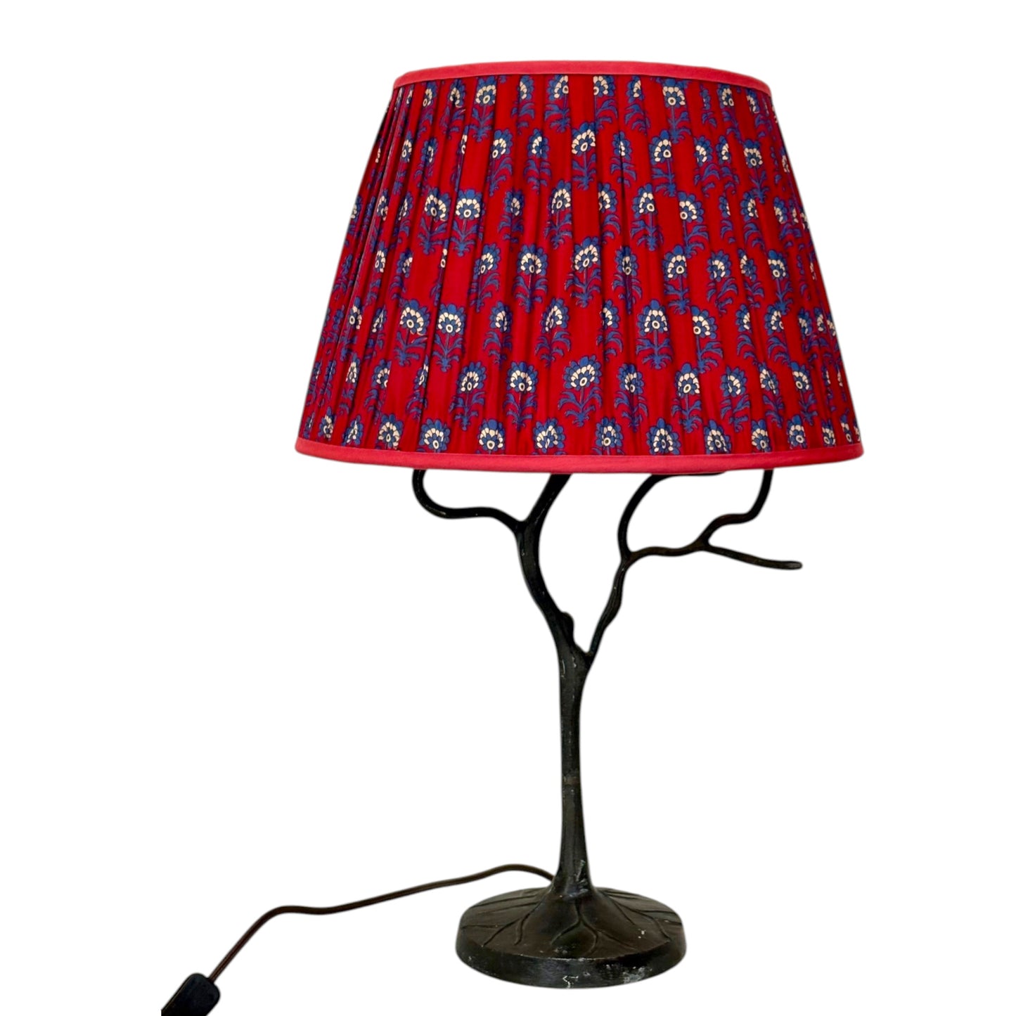 40cm scarlet paisley lampshade on Adita tree lamp