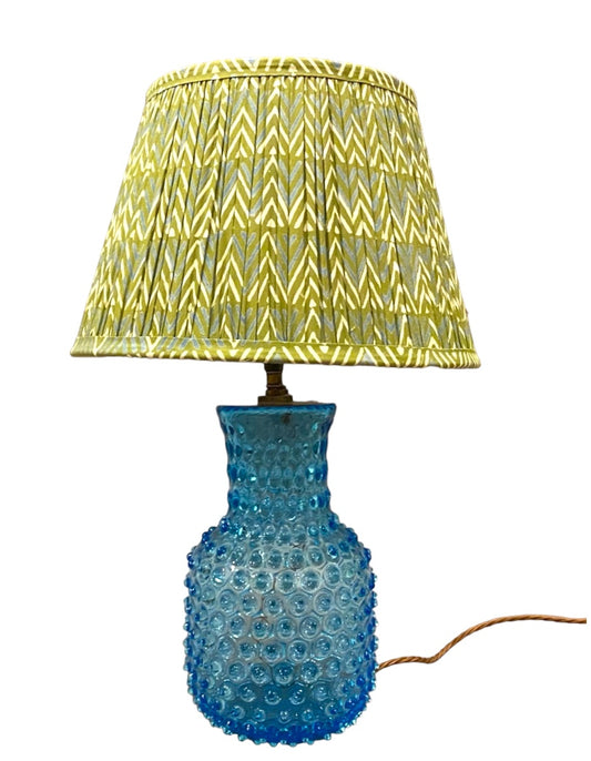 Anika blue hobnail glass lamp base