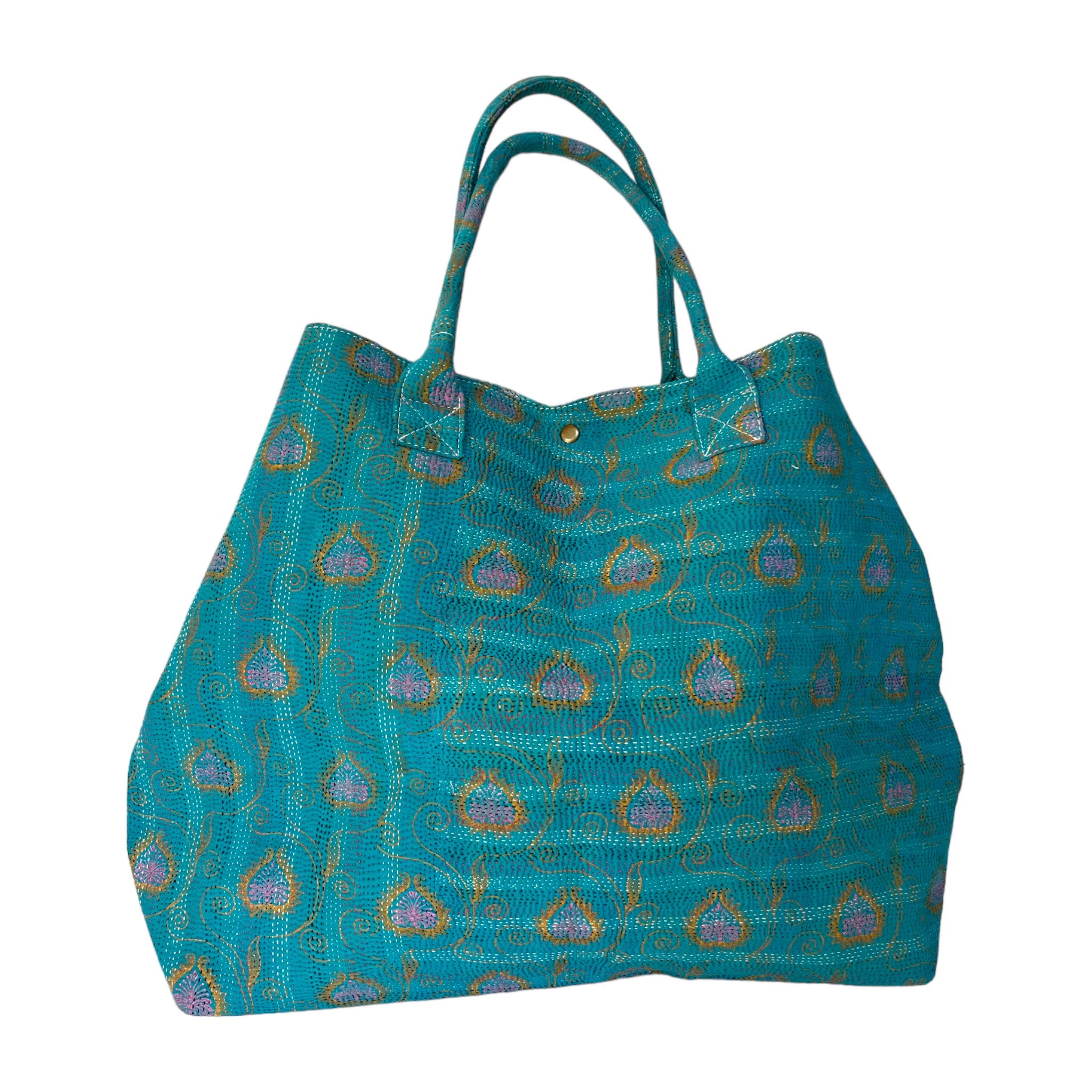 Aqua Kantha Tote Bag Samarkand Design