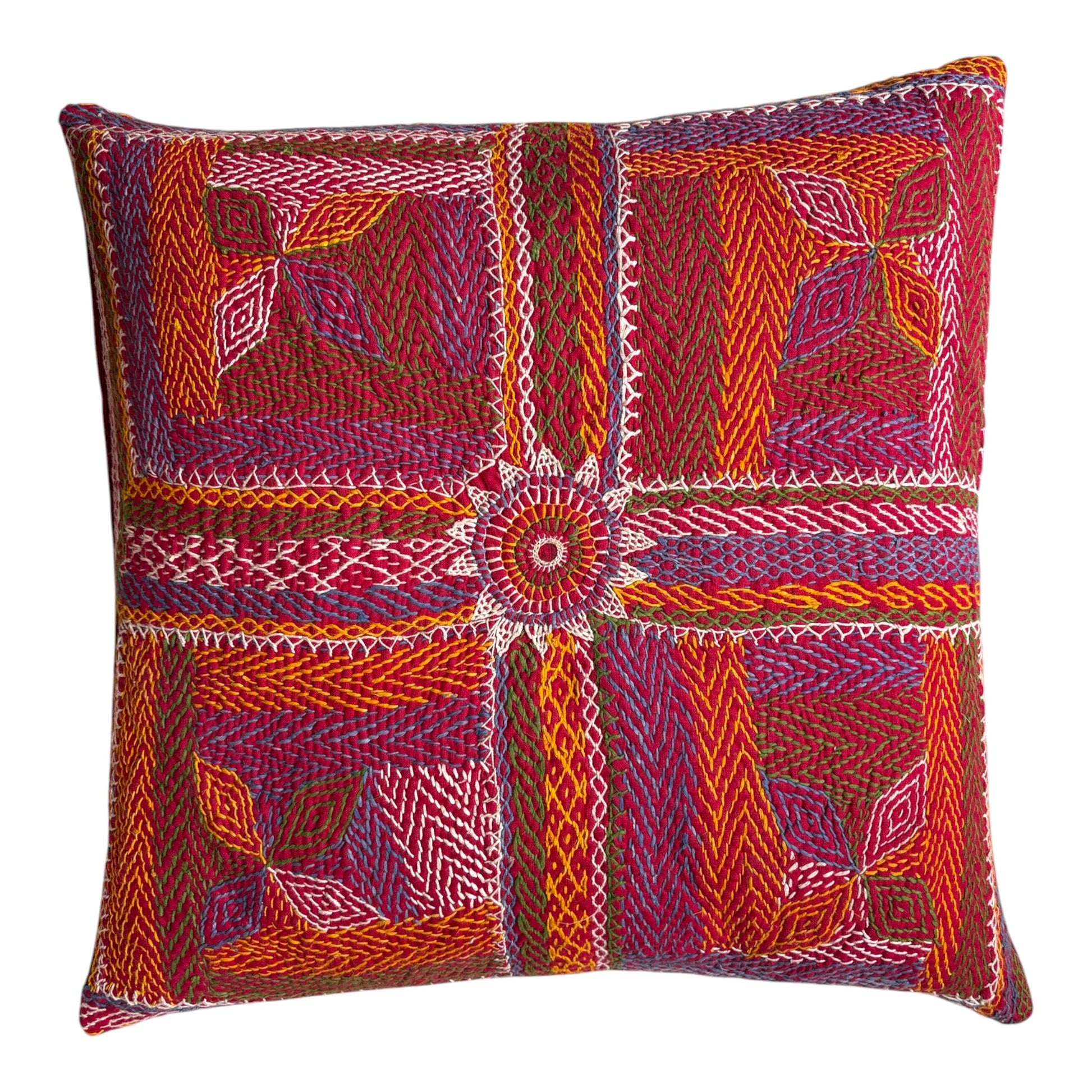 Banjara red with blue cushion