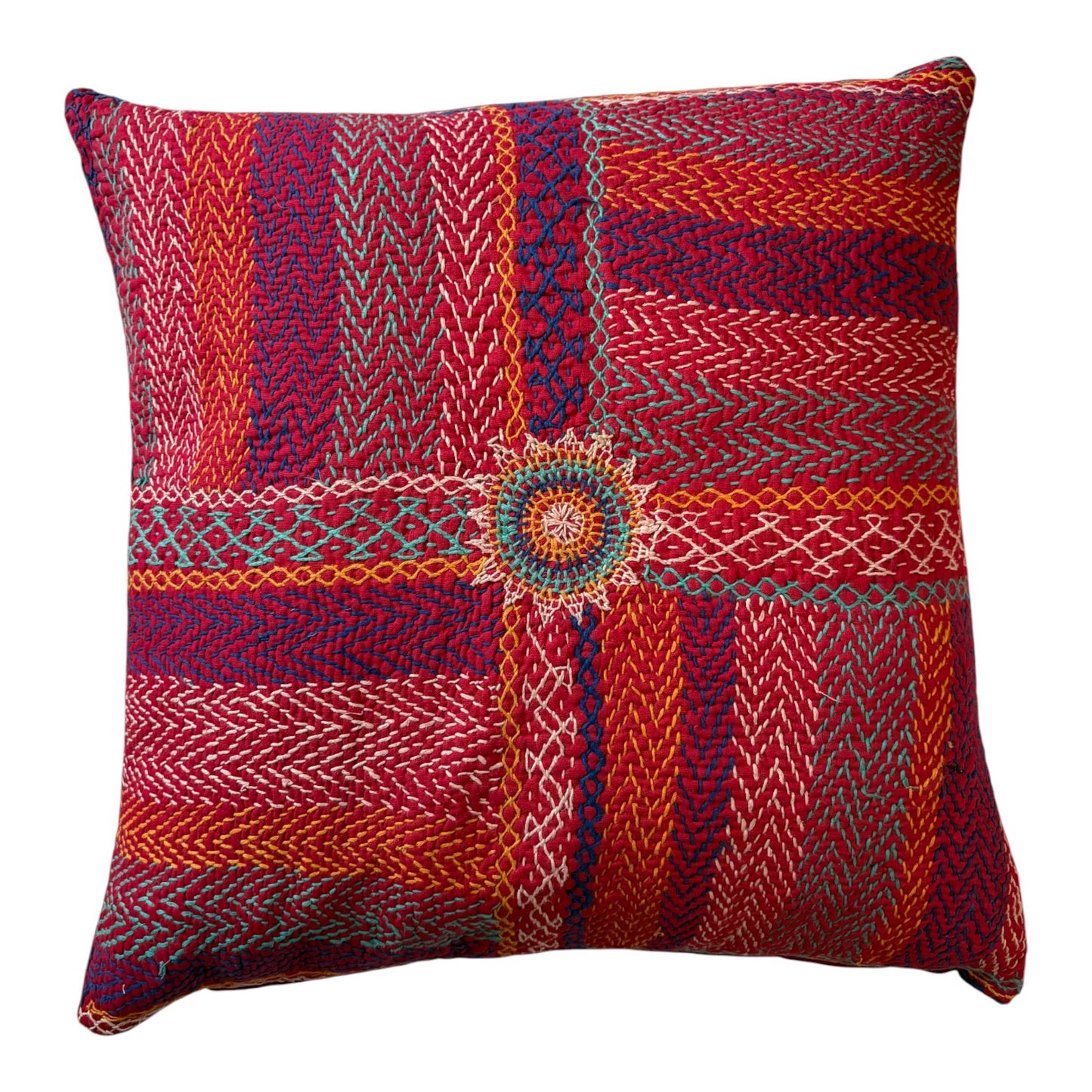 Red with aqua banjara cushion