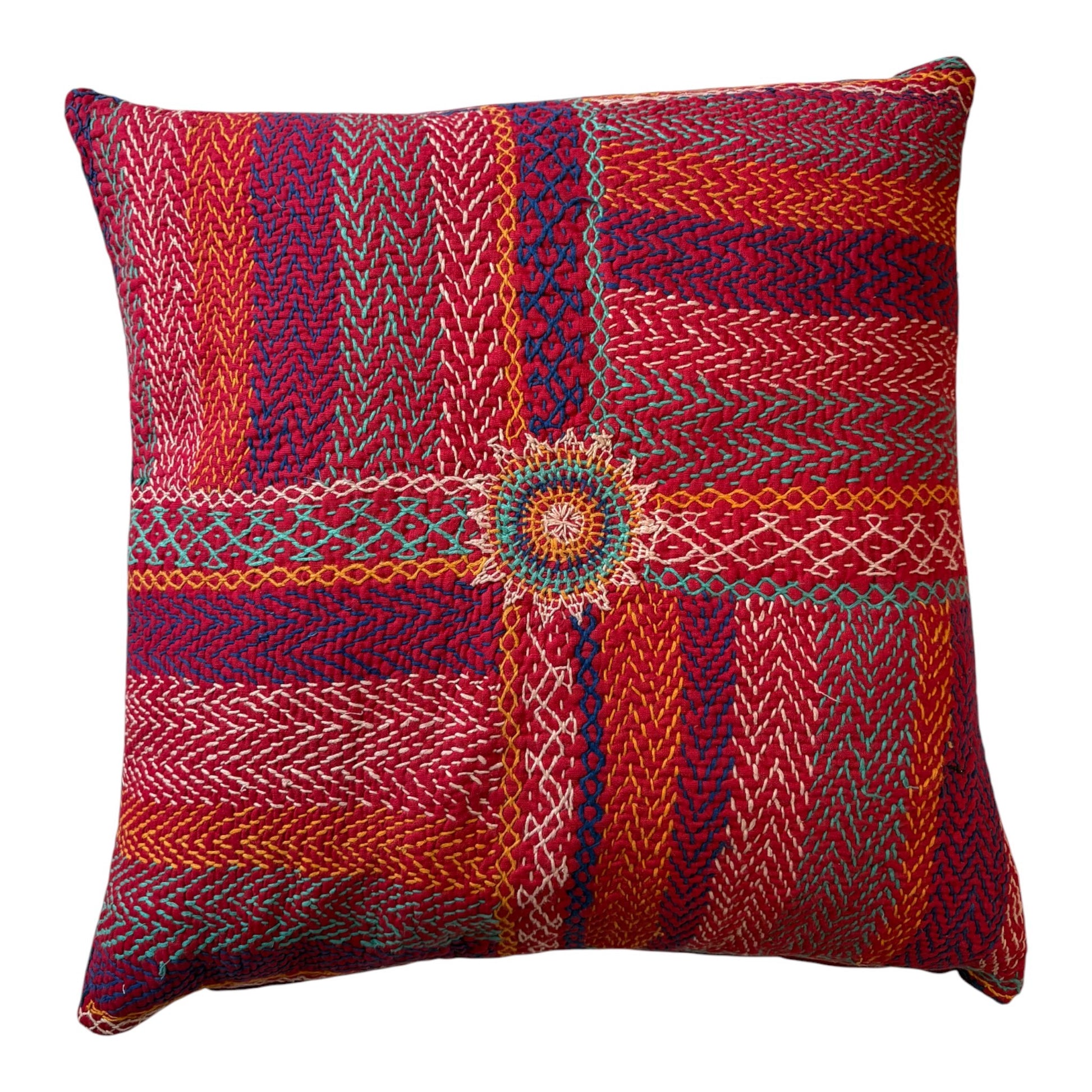 Red with aqua banjara cushion