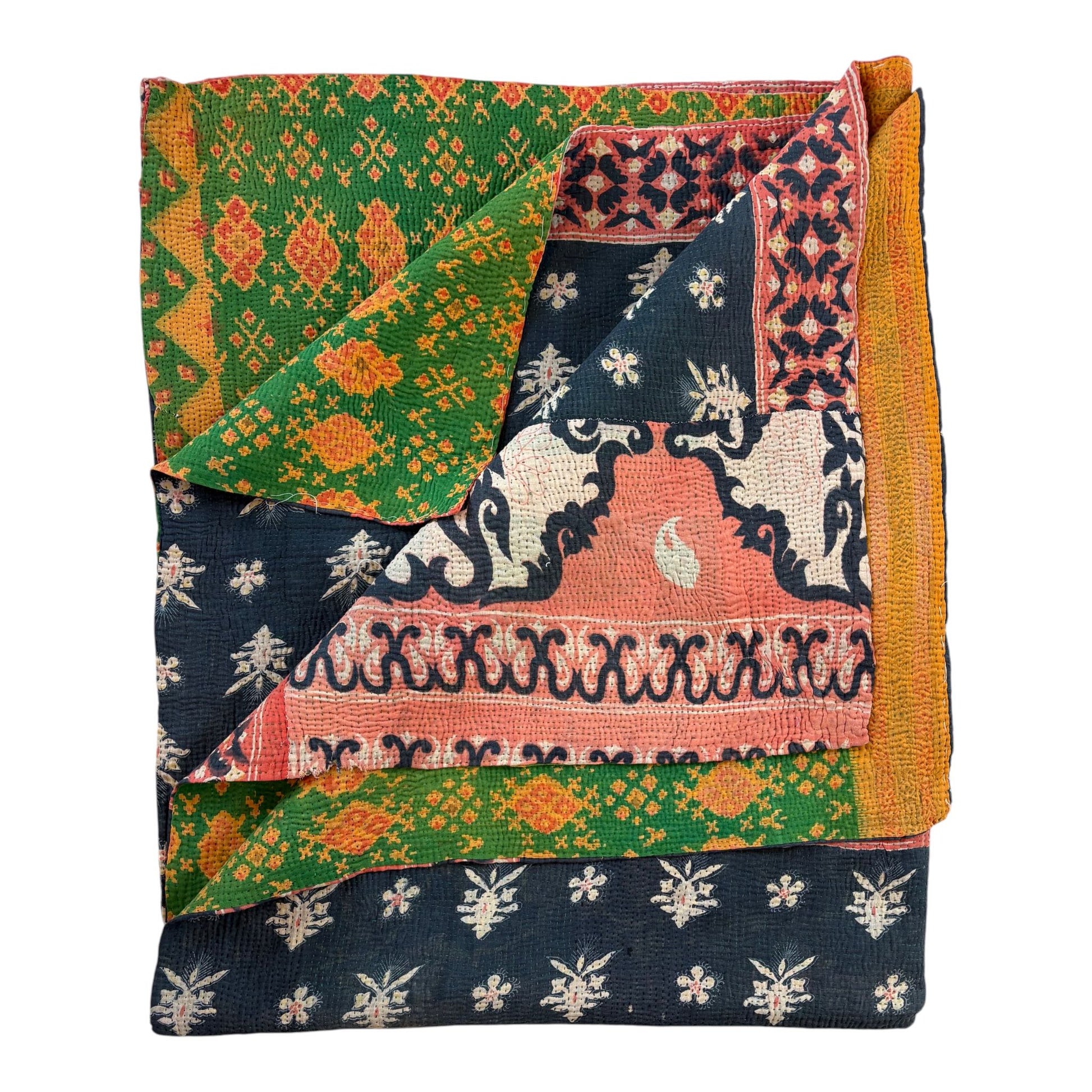blue and pink kantha