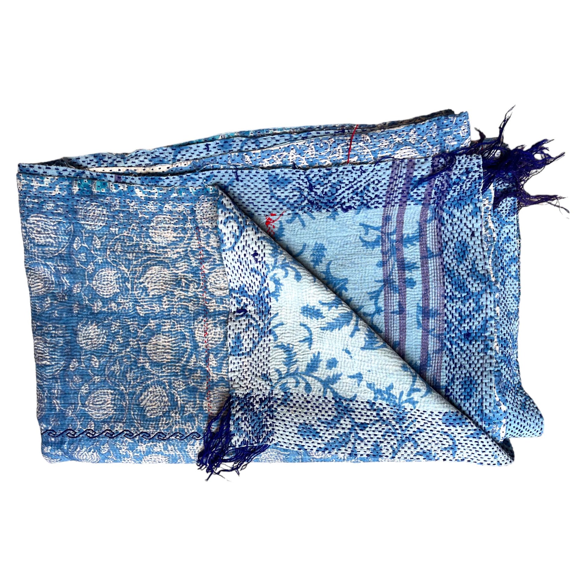 Blue block print kantha