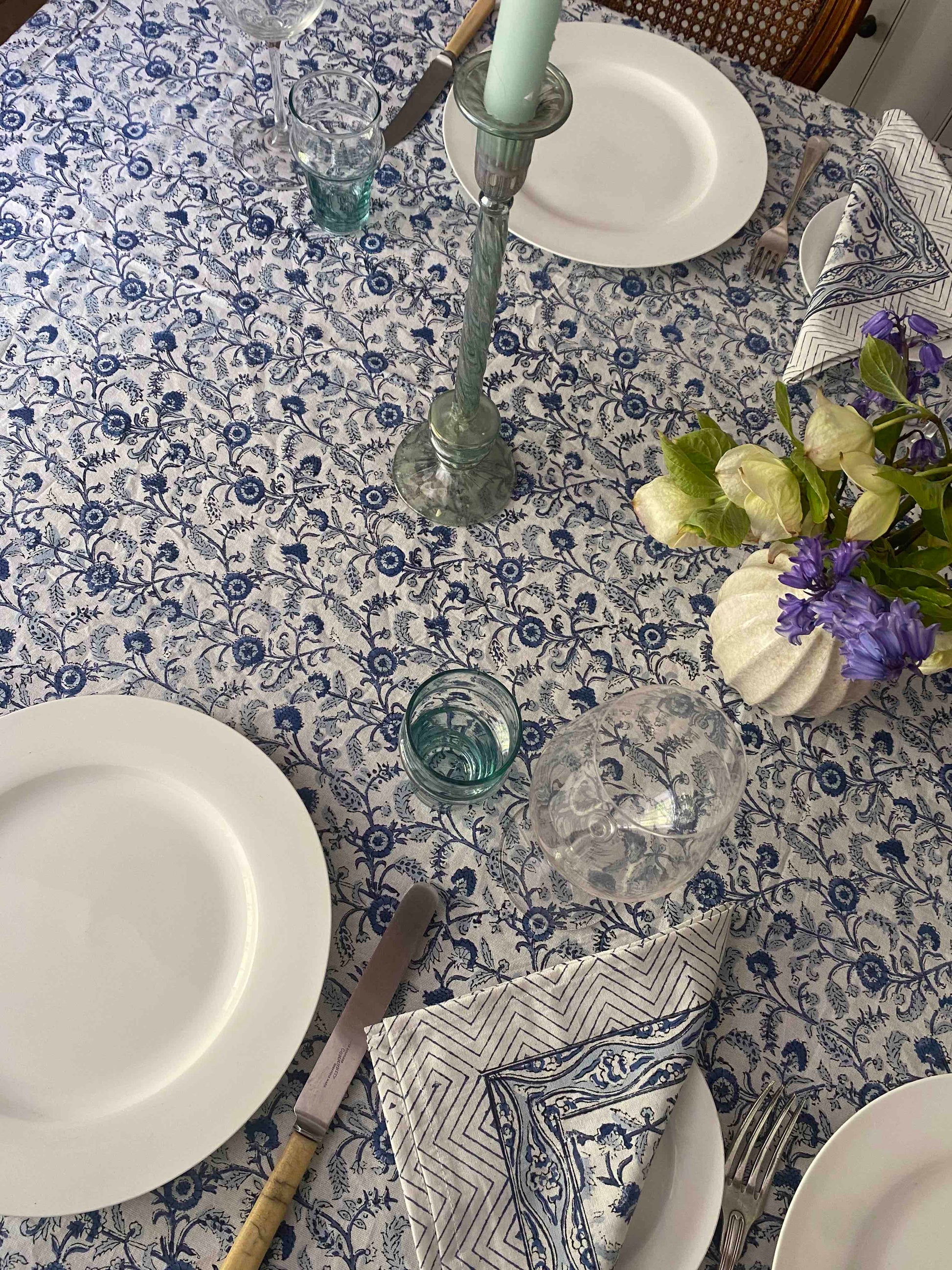 Block print cotton tablecloth