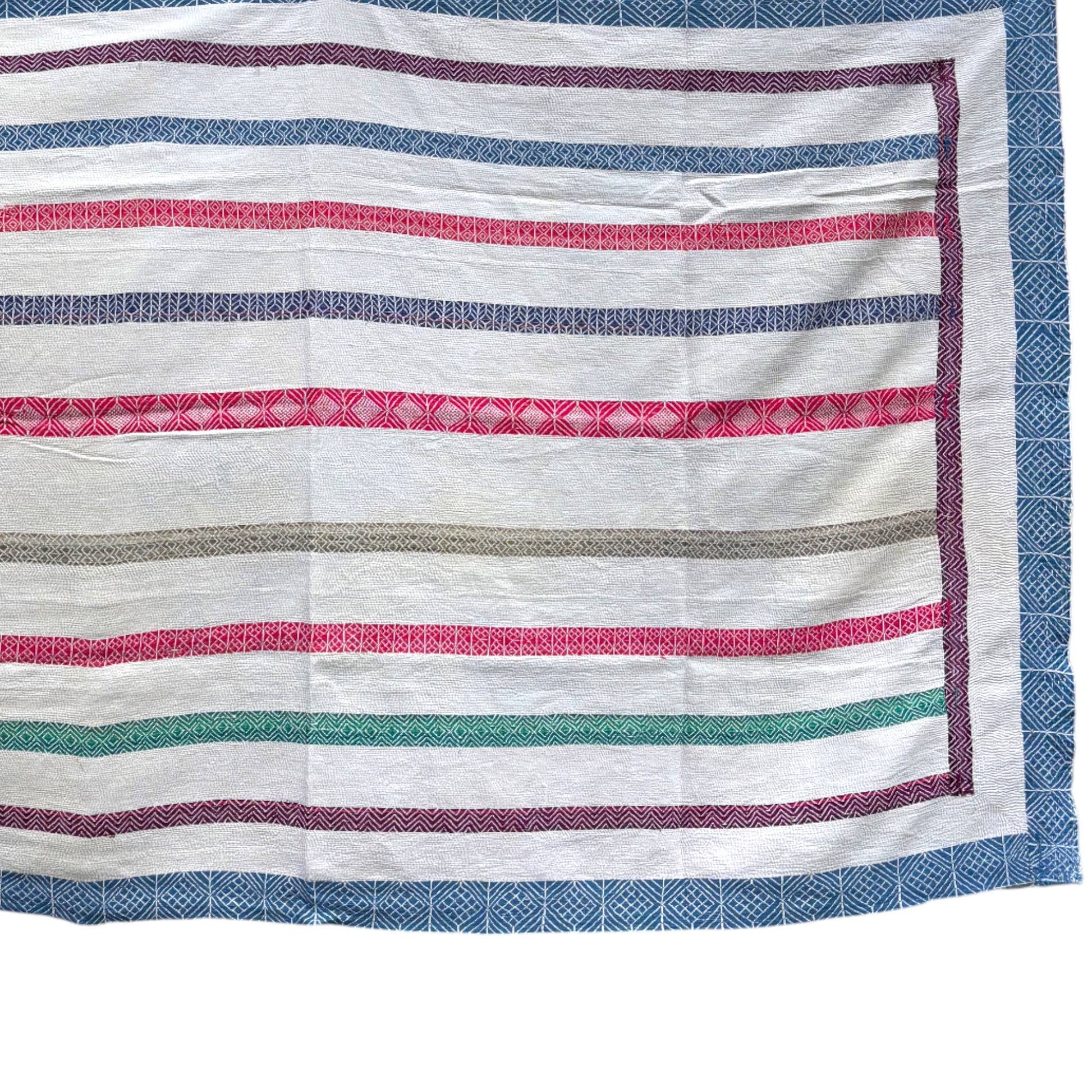 Nakshi blue stripe kantha quilt