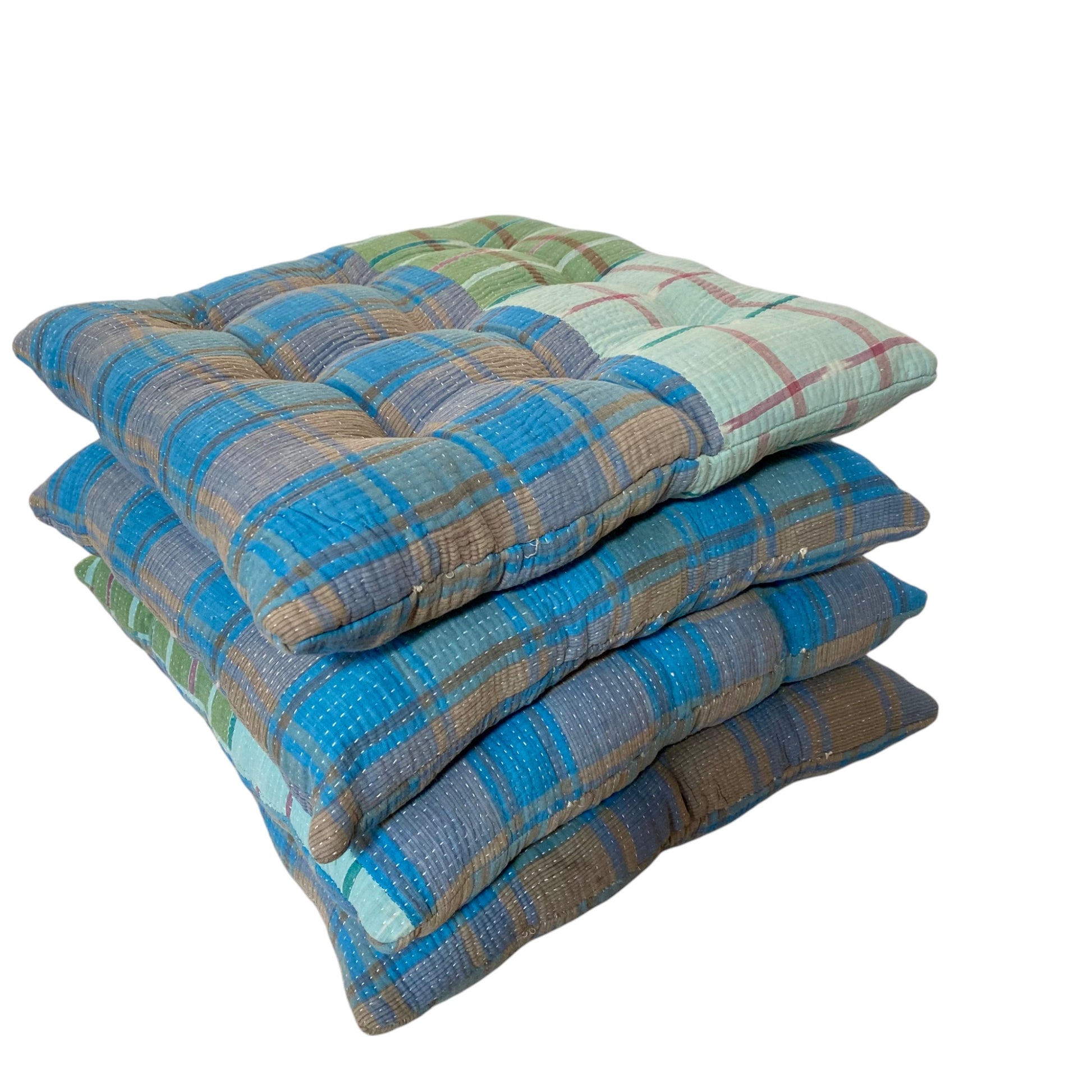 blue check kantha seat cushions