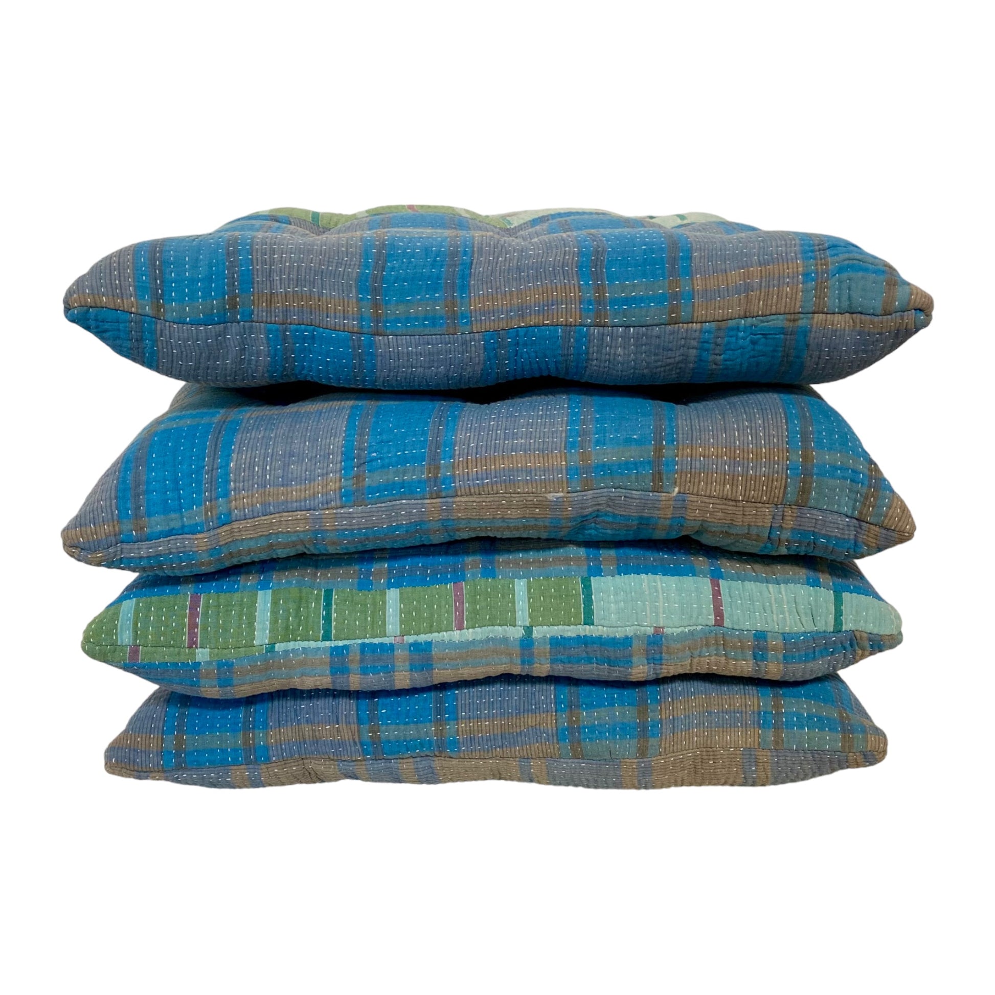 Blue check kantha seat pads