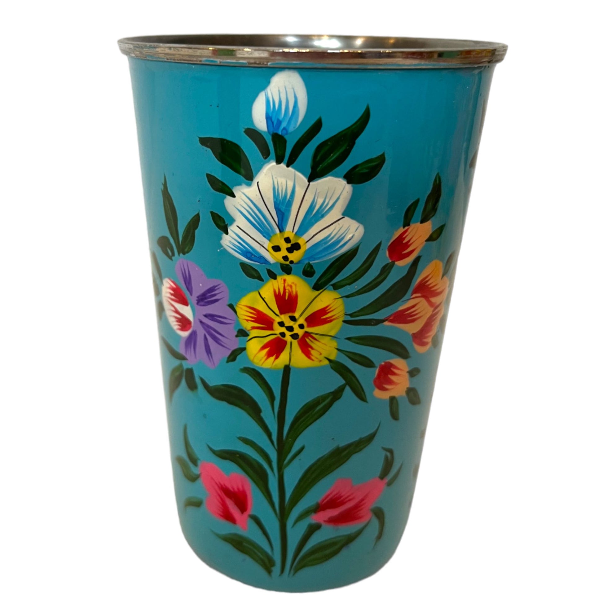 Blue floral enamel cup