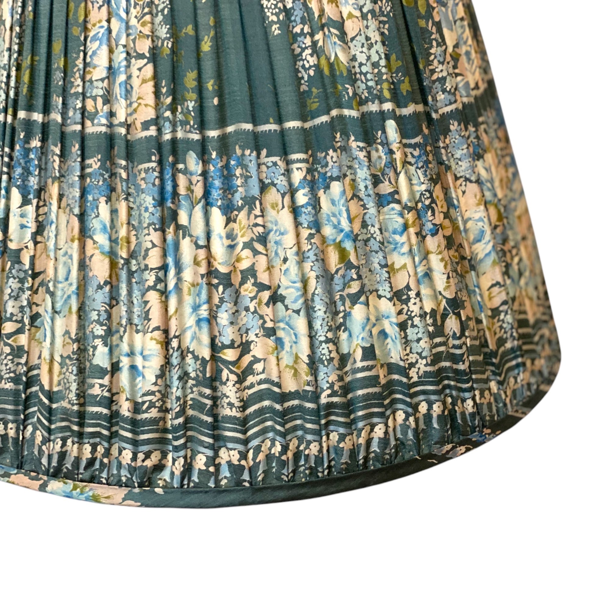 Air force blue floral lampshade close up
