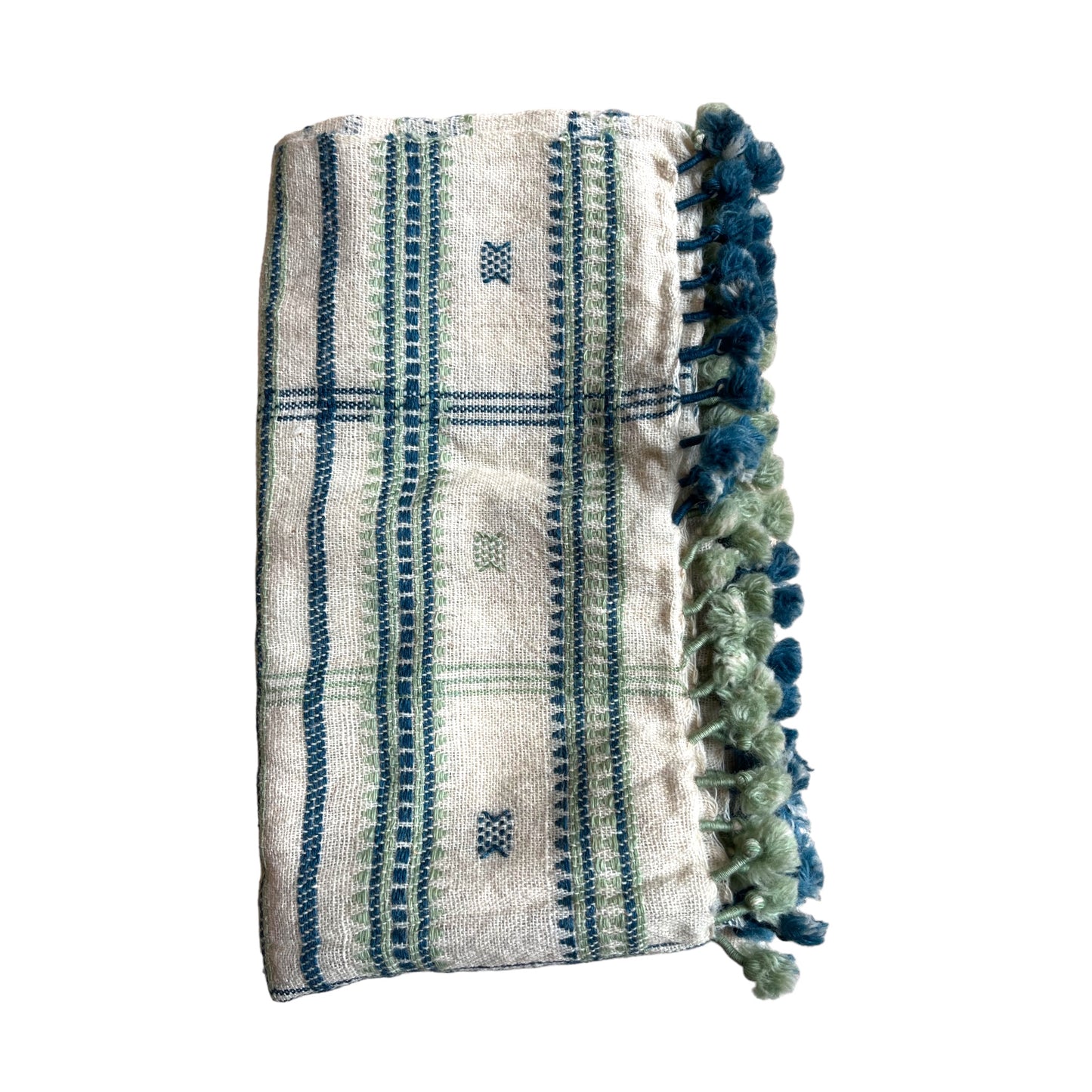 Blue and green woollen throw