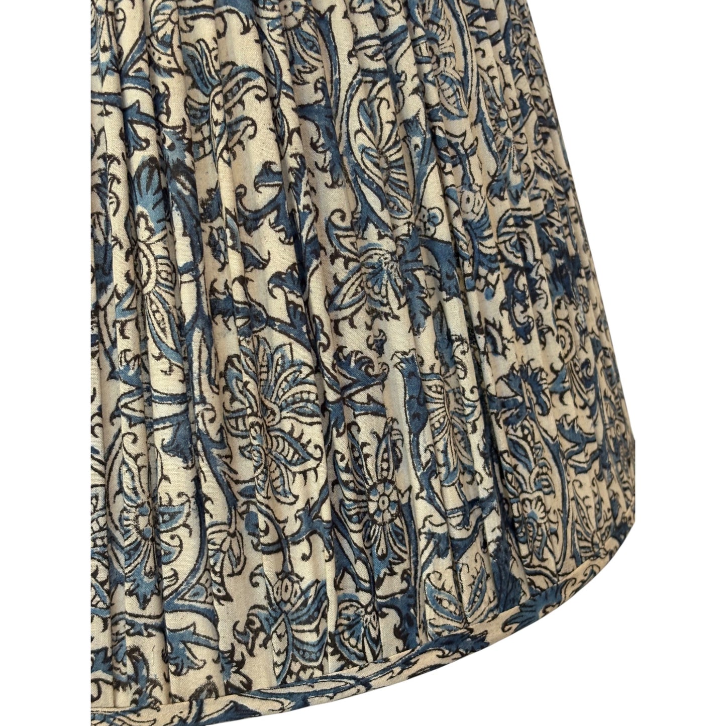 close up marine blue kalamkari lampshade
