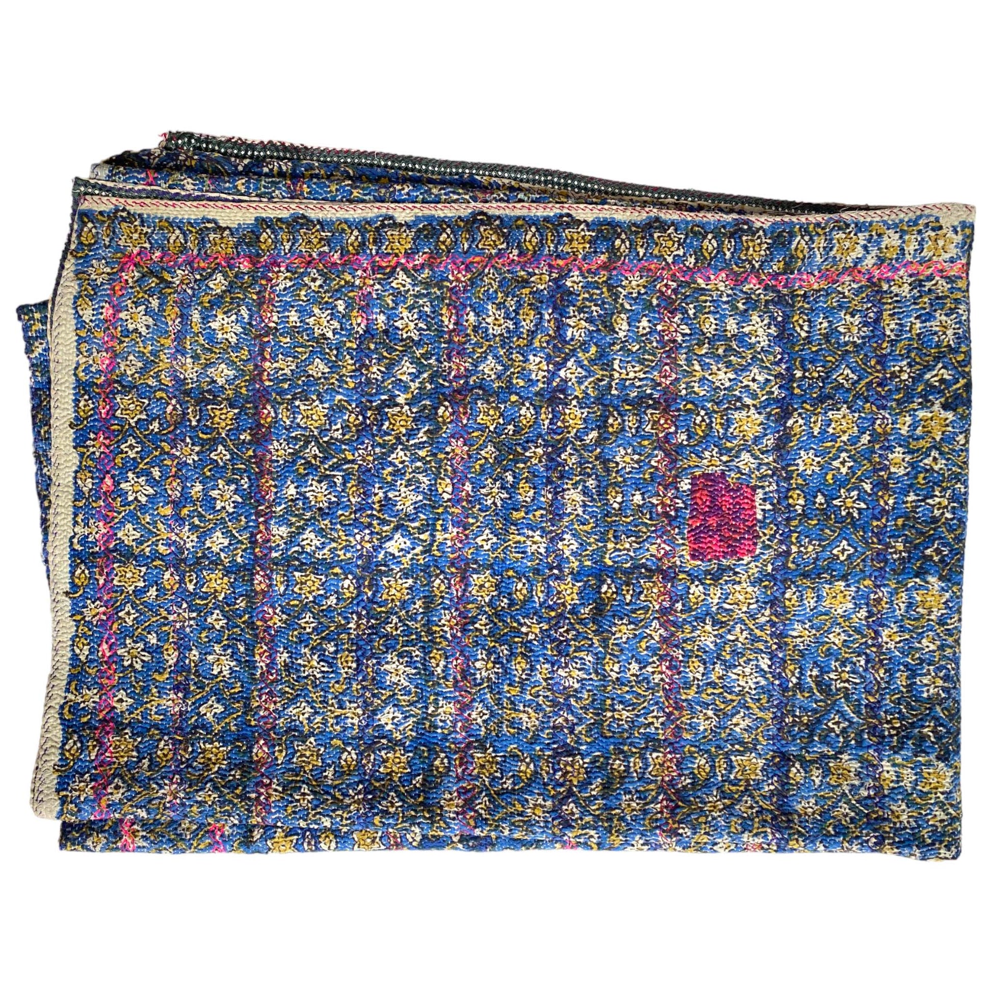 Blue block print kantha quilt