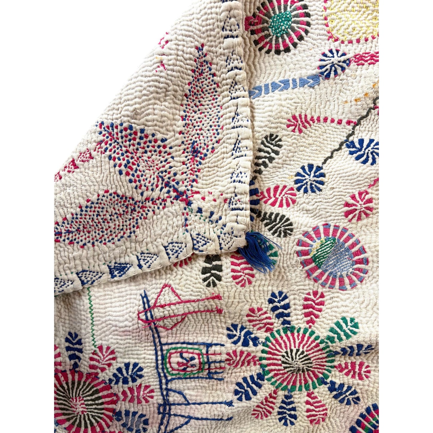 reverse of blue and pink baby nakshi kantha quilt