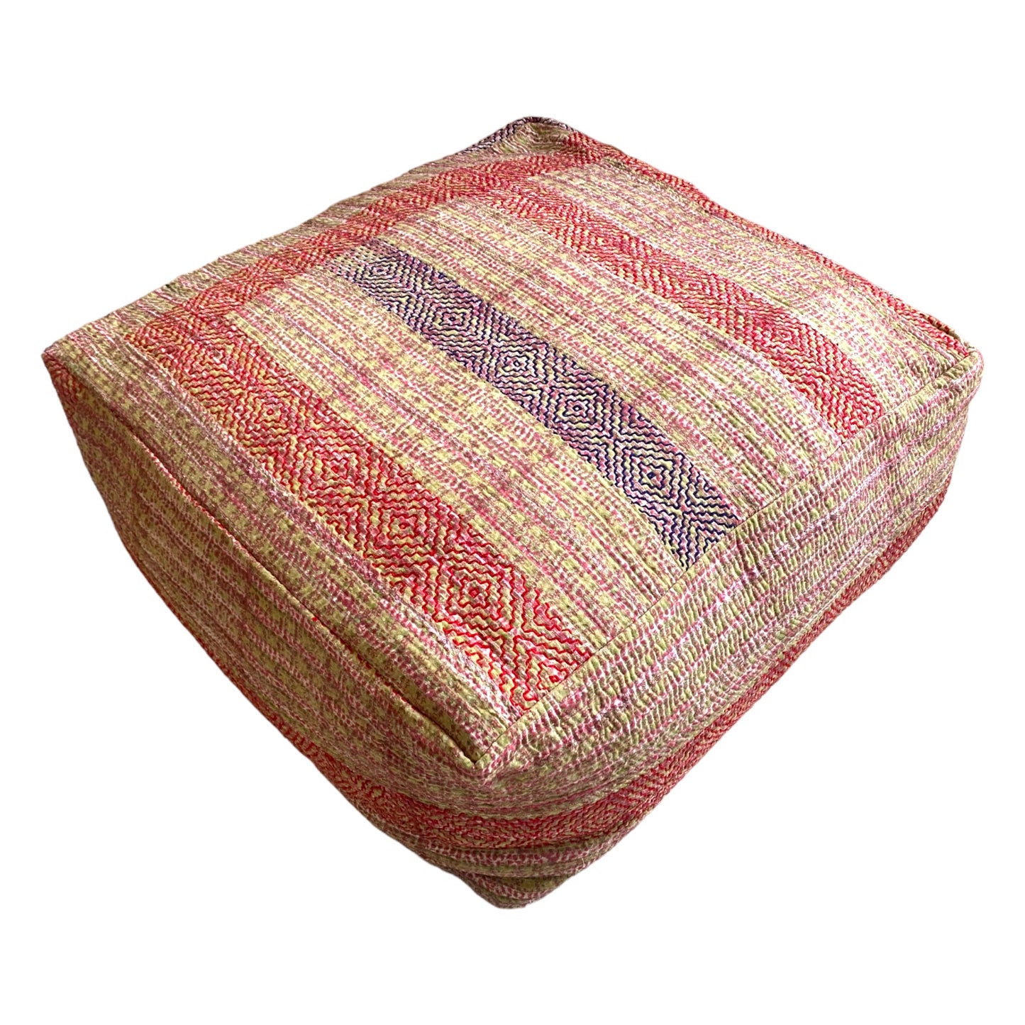 Red and blue floor kantha cushion