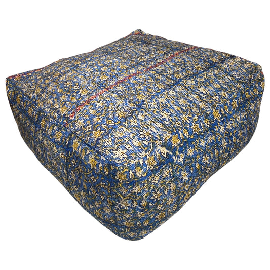 Blue and yellow kantha floor cushion