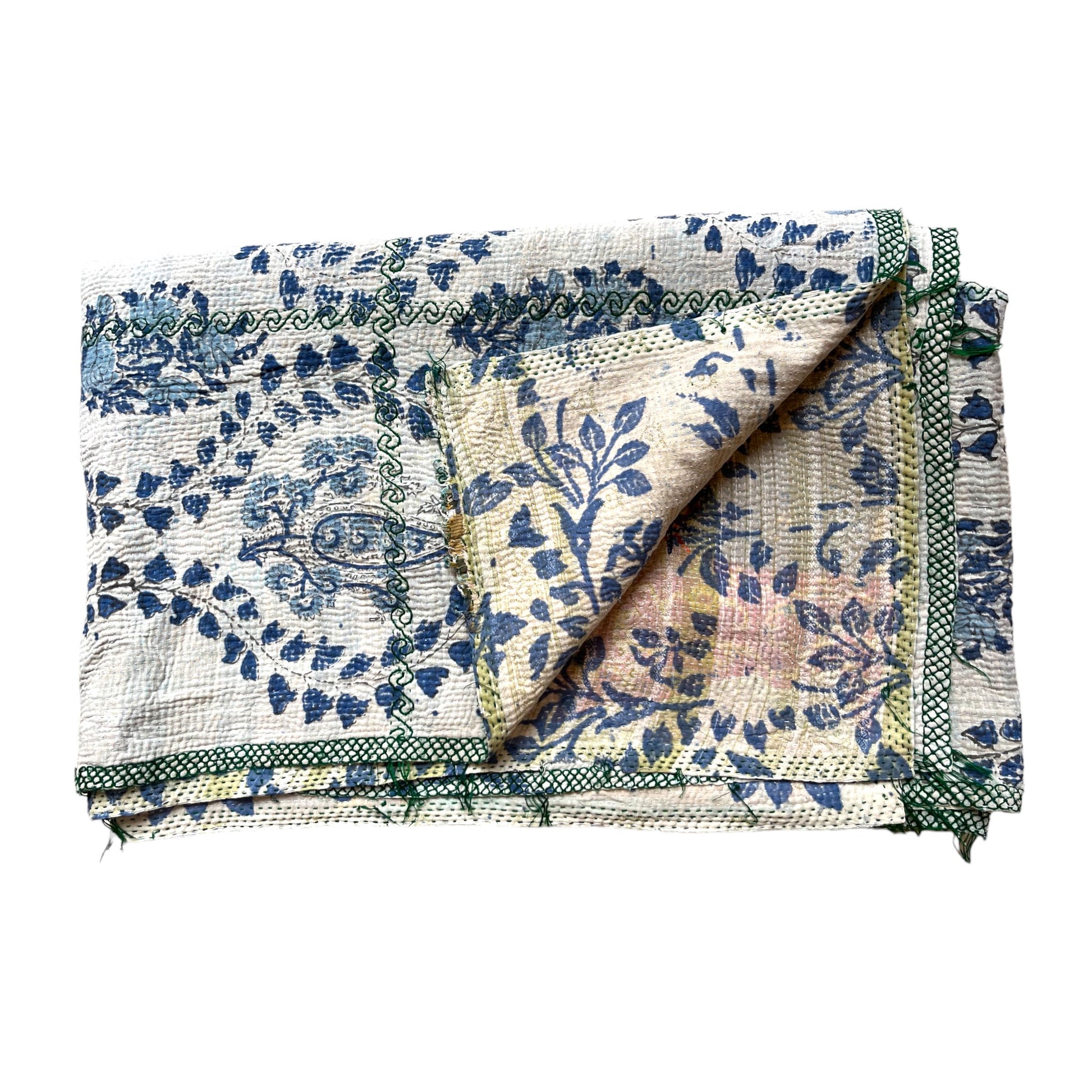 Blues block print kantha quilt