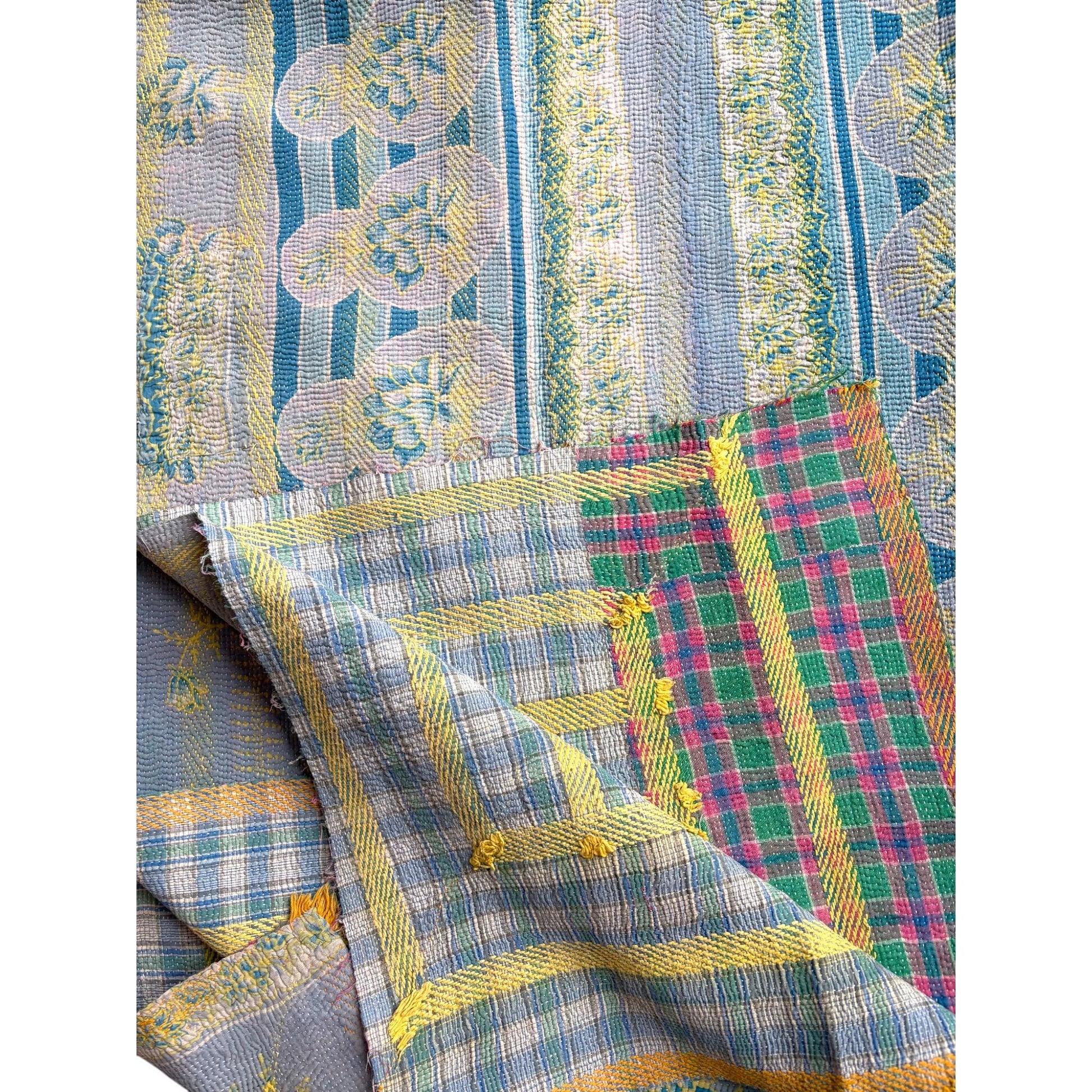 Blue and yellow vintage kantha
