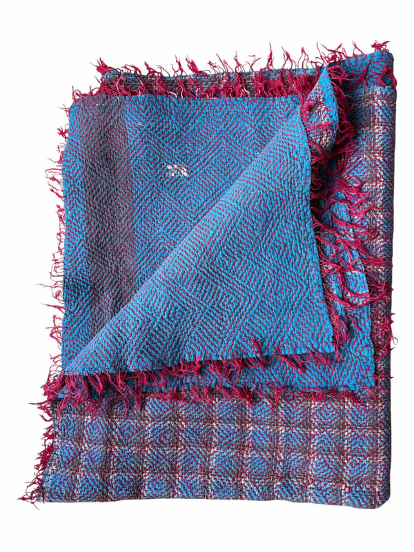 Bright Blue and Red Kantha Rug – Samarkand Design