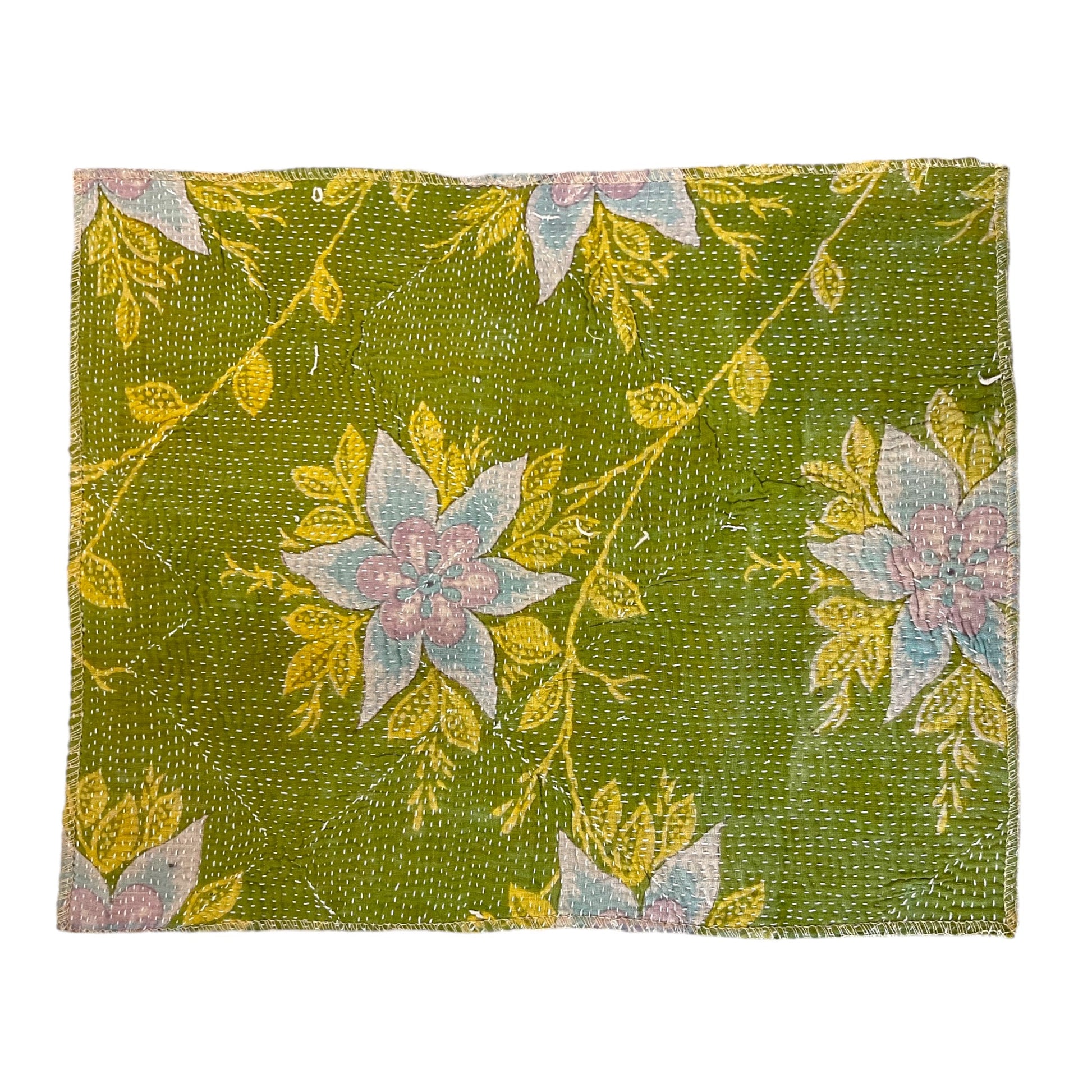 Reverse bright green kantha placemat