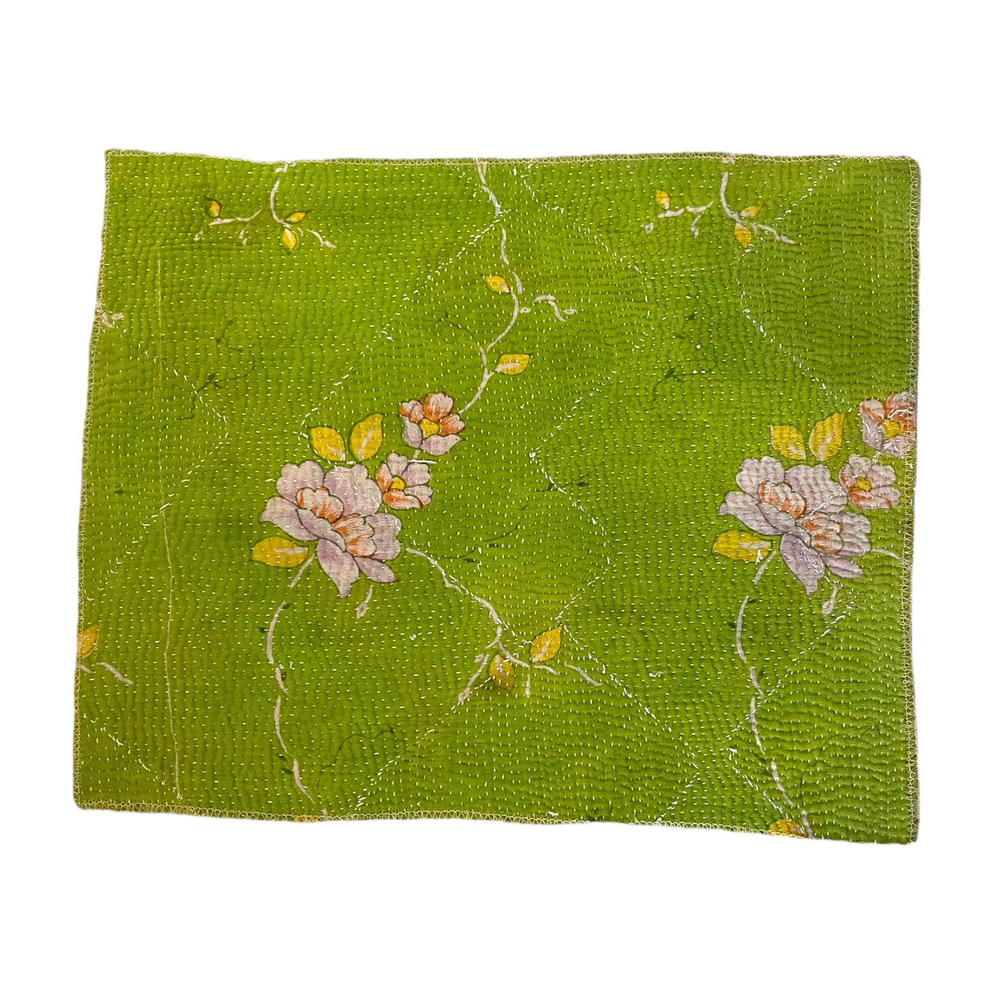 Bright green kantha placemat