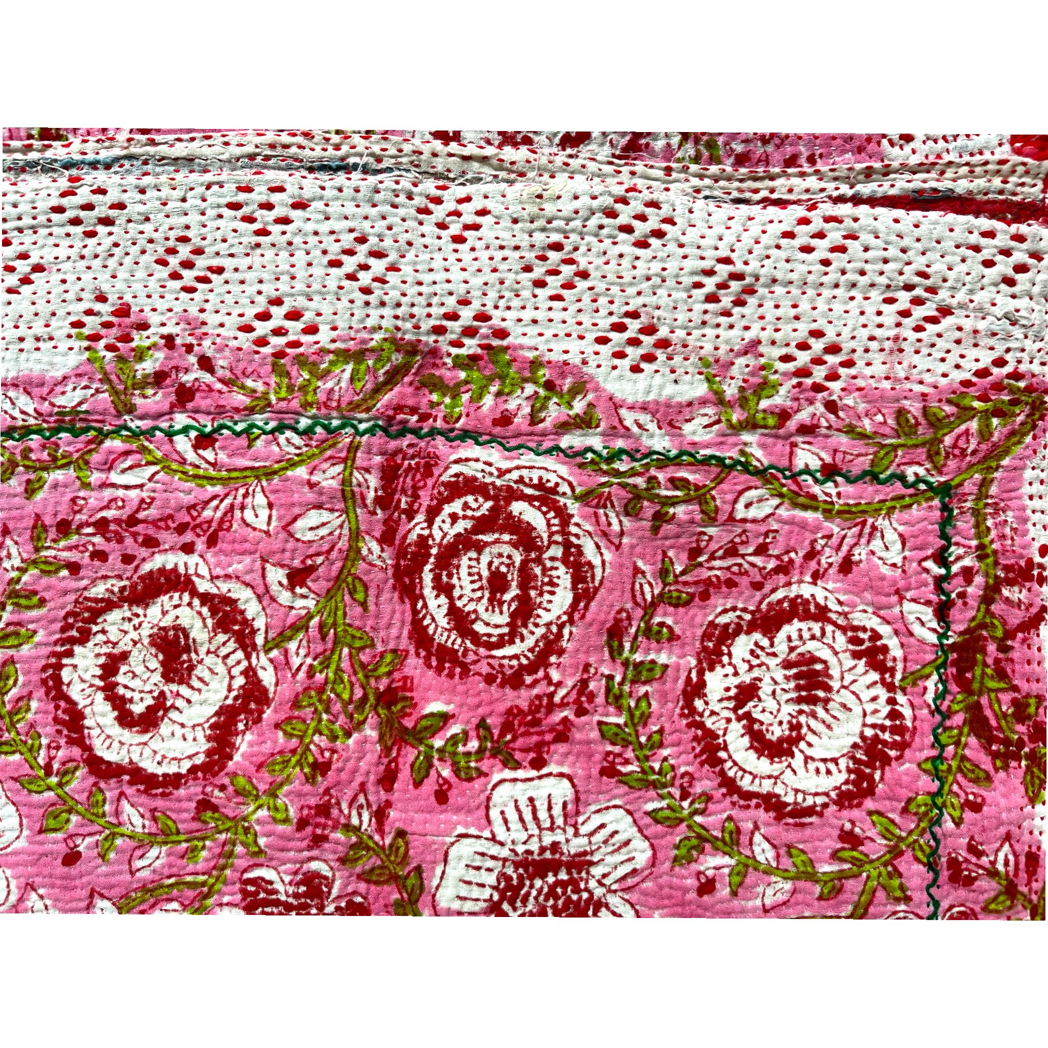 Pink and selling white Quilt Pink kantha quilt Indian New beautiful hand block pink color kantha quilt bedspread throw bedsheet kantha quilt pink