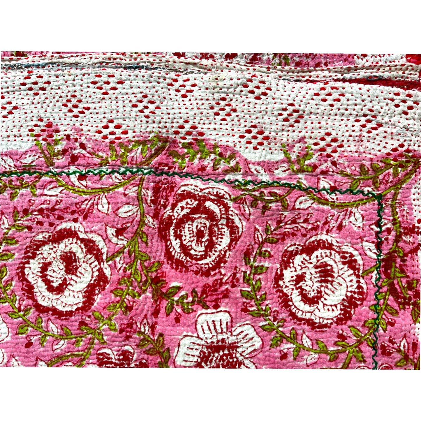 Pink block print kantha