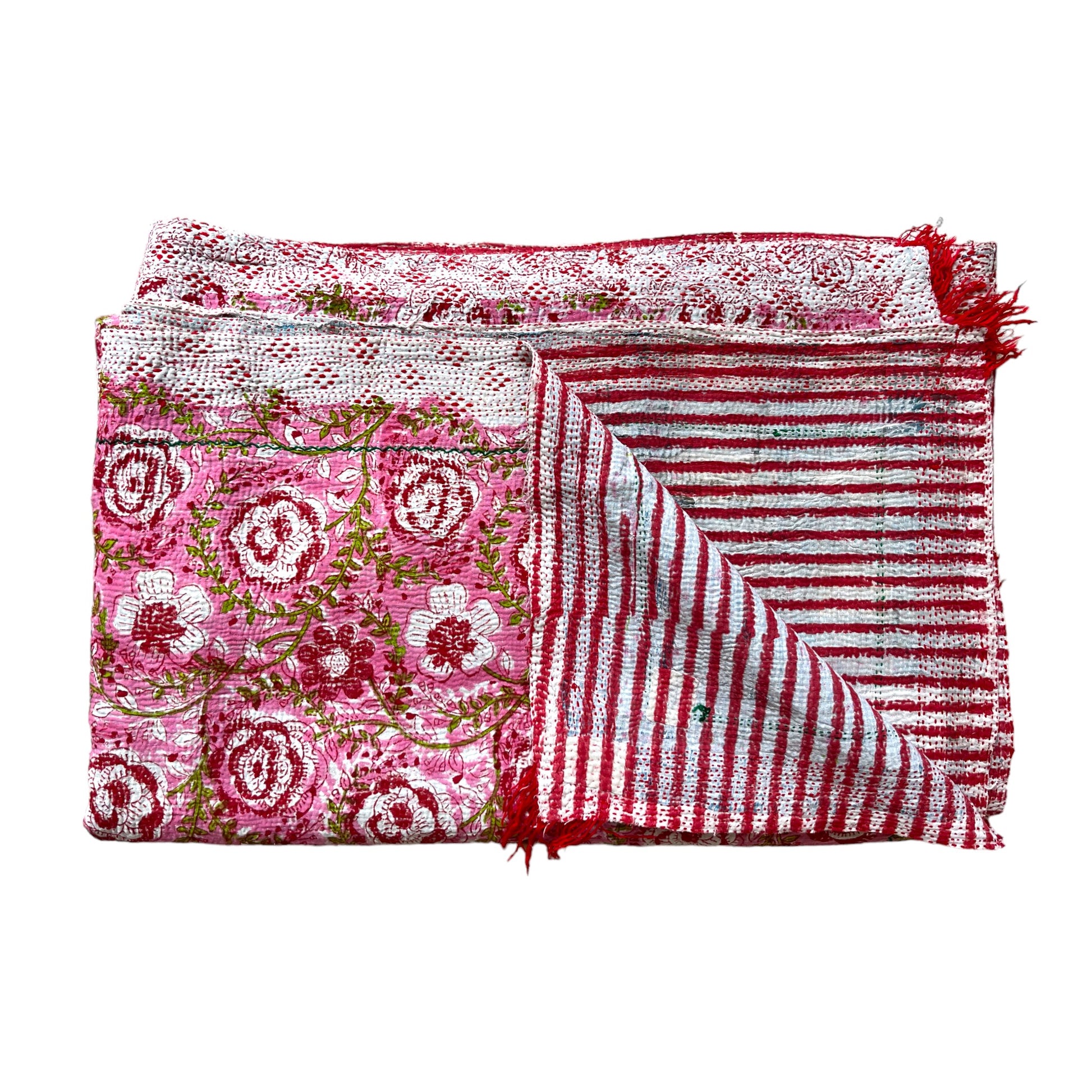 Bright pink block print kantha