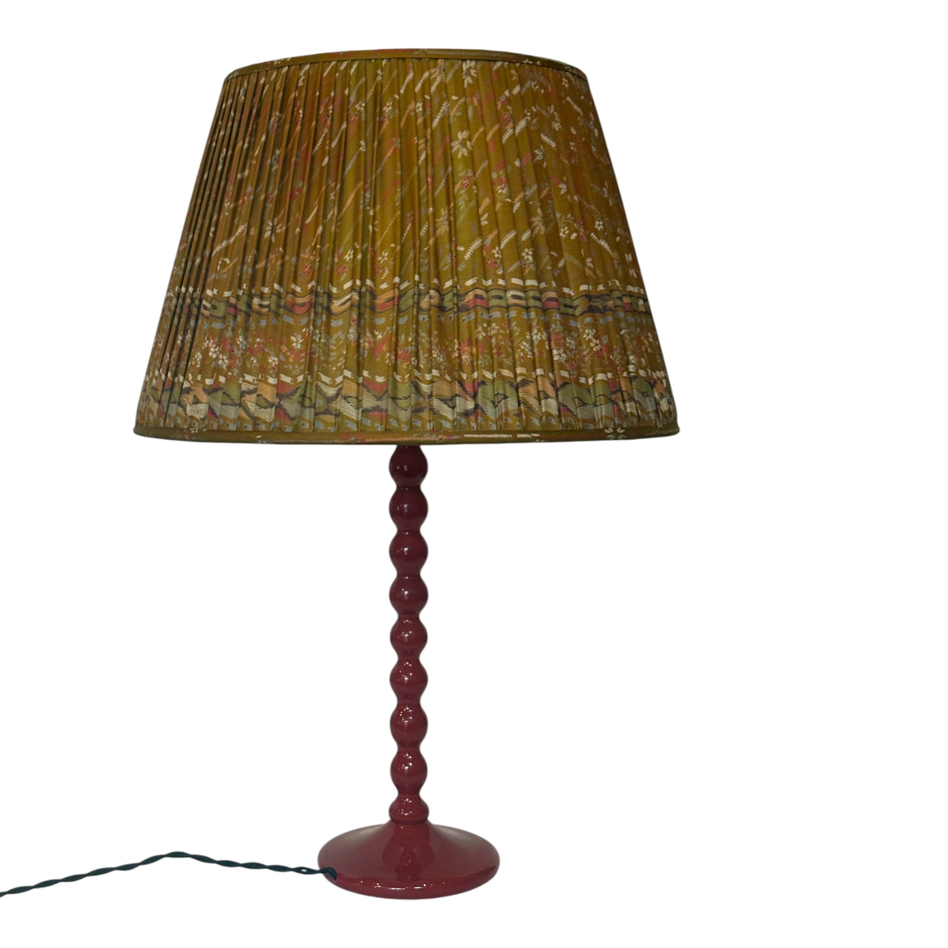 Bronze silk sari lampshade on bubble candlestick lamp