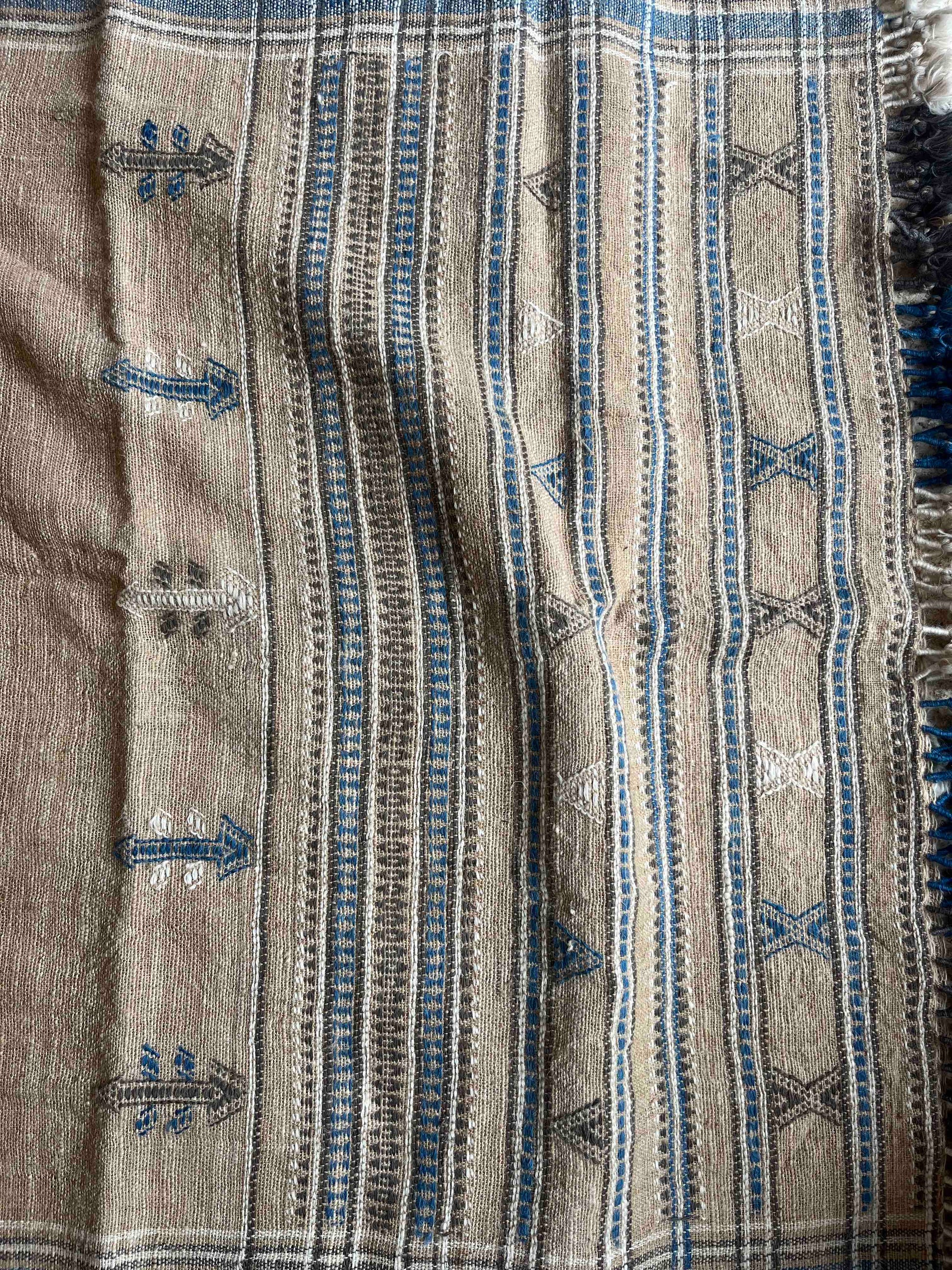 Camel and blue woollen shawl
