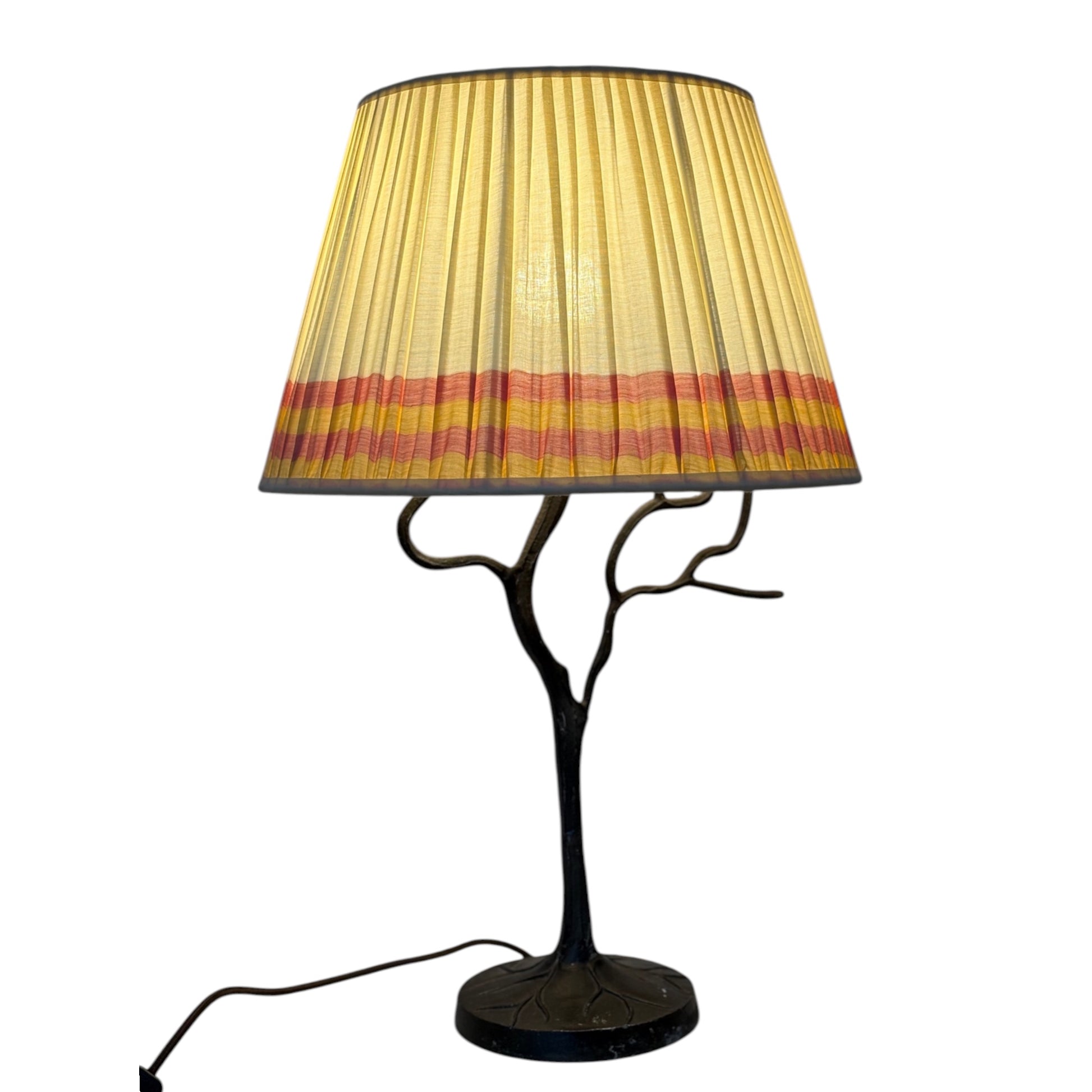 Candy stripe cotton lampshade lit
