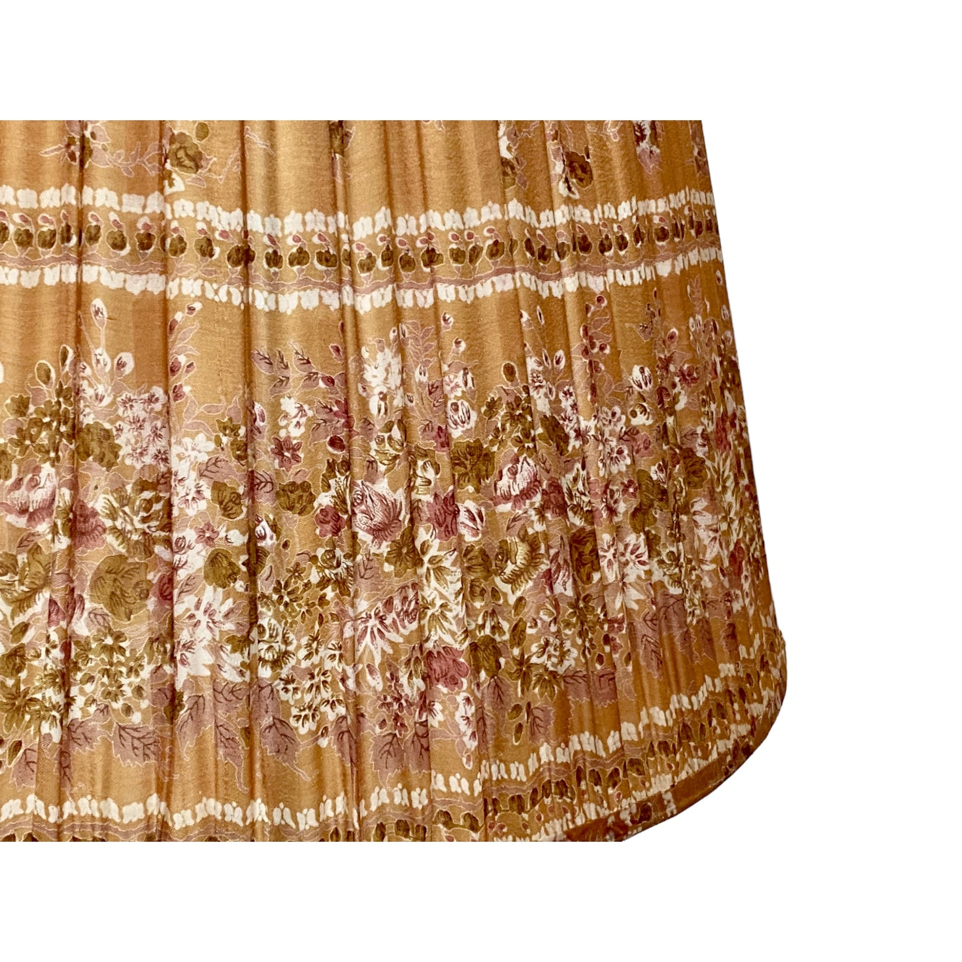 Close up of caramel and pink vintage sari silk lampshade