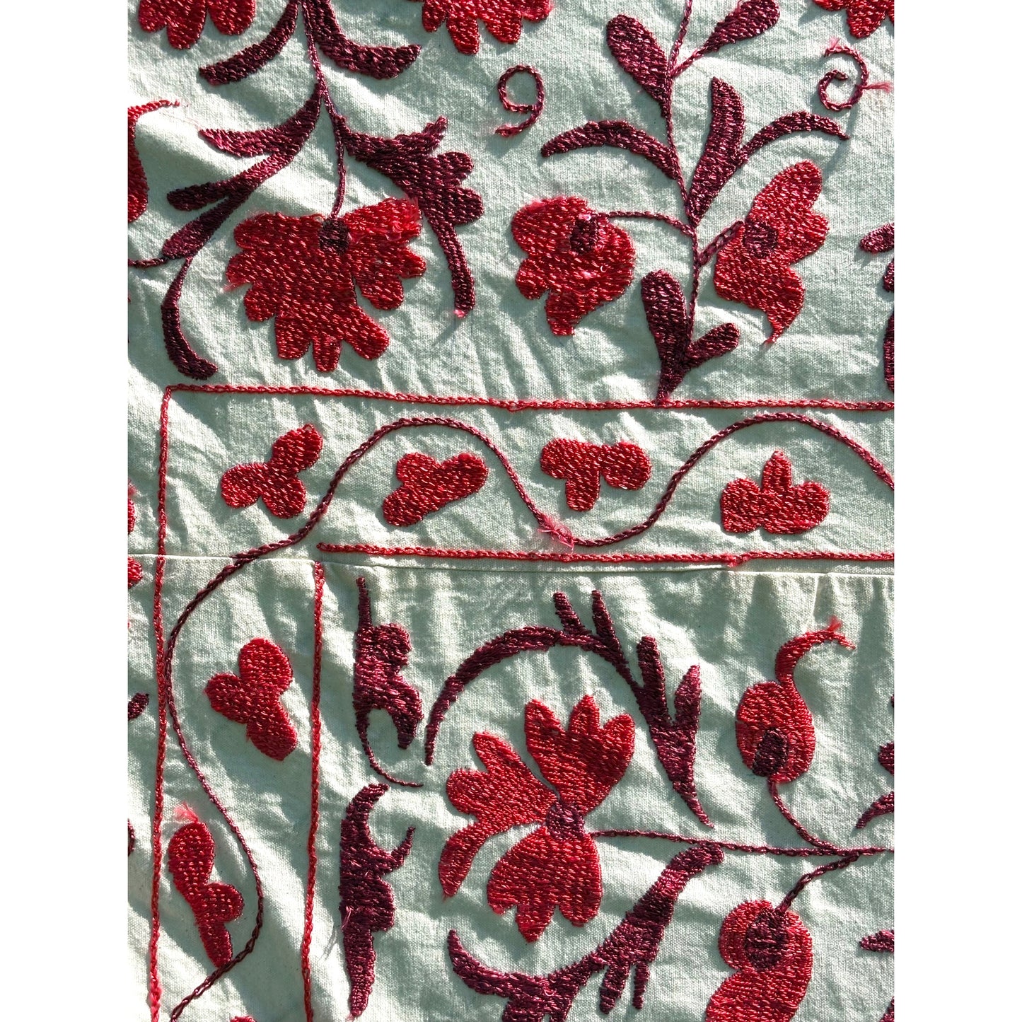Cherry Red Suzani Close Up Boarder Detail