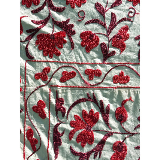Cherry Red Suzani Close Up Boarder Detail