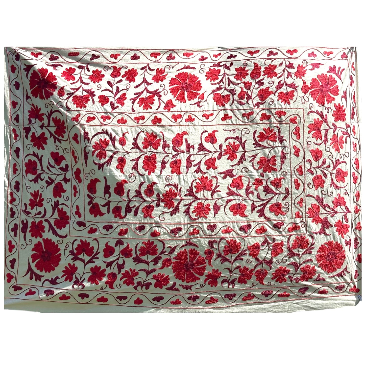 Cherry Red Suzani Laid Flat