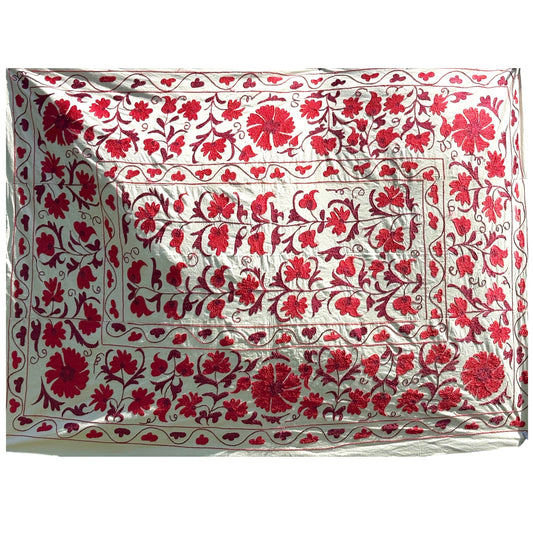 Cherry Red Suzani Laid Flat