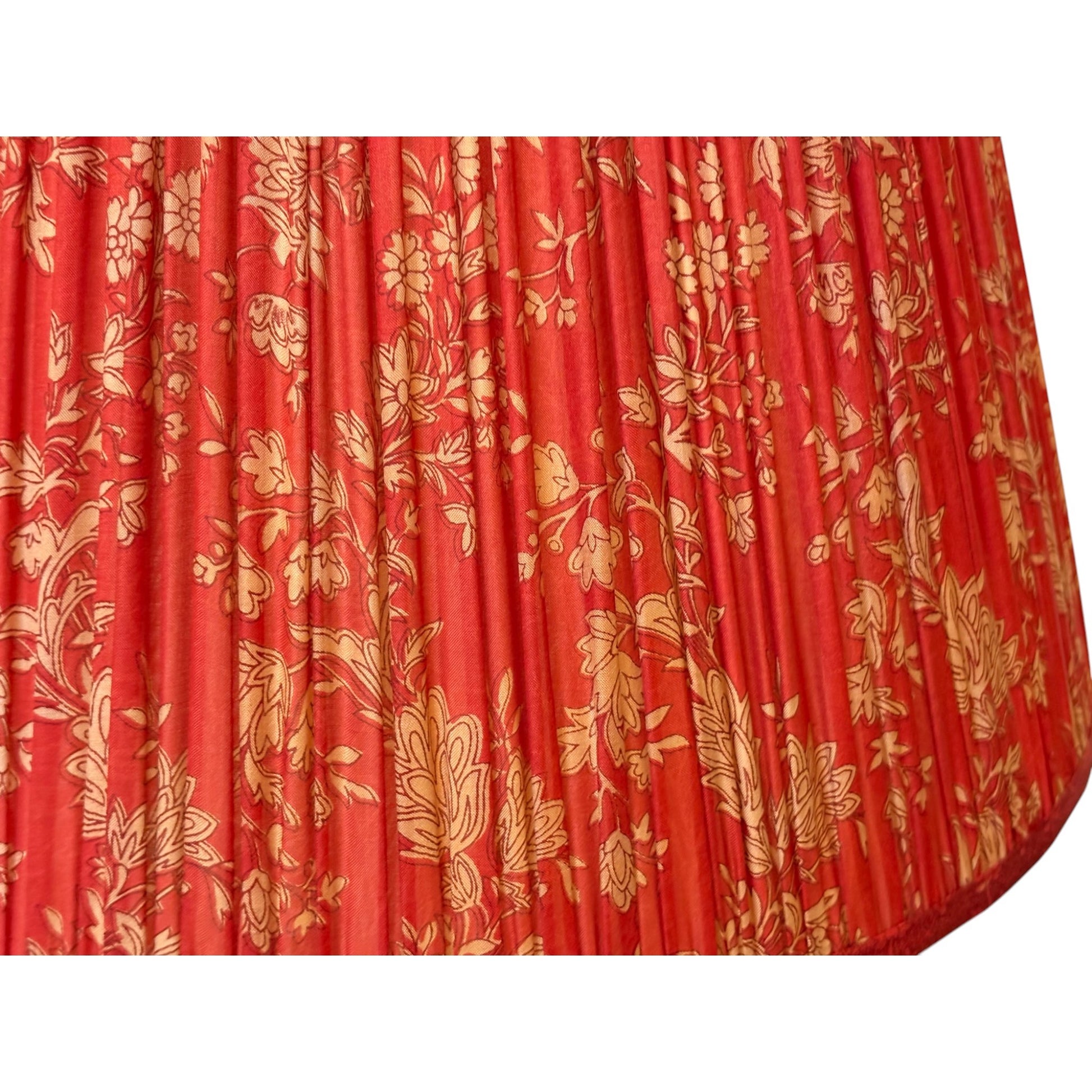 chinese red silk lampshade close up
