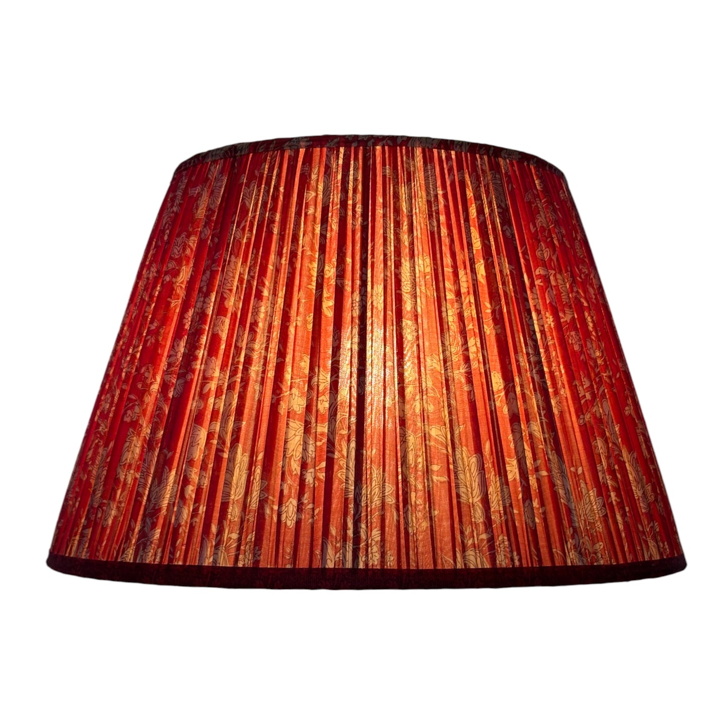 Chinese red silk lampshade lit