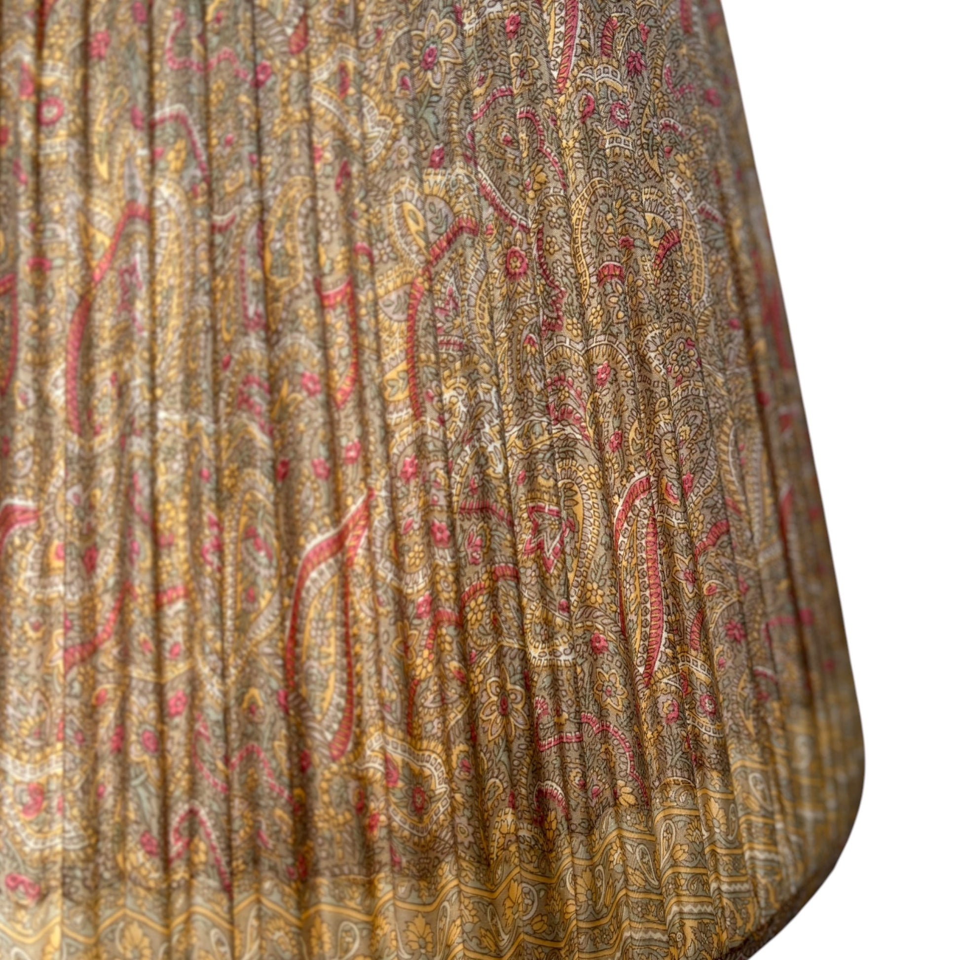 close up of pink and oatmeal vintage silk sari lampshade