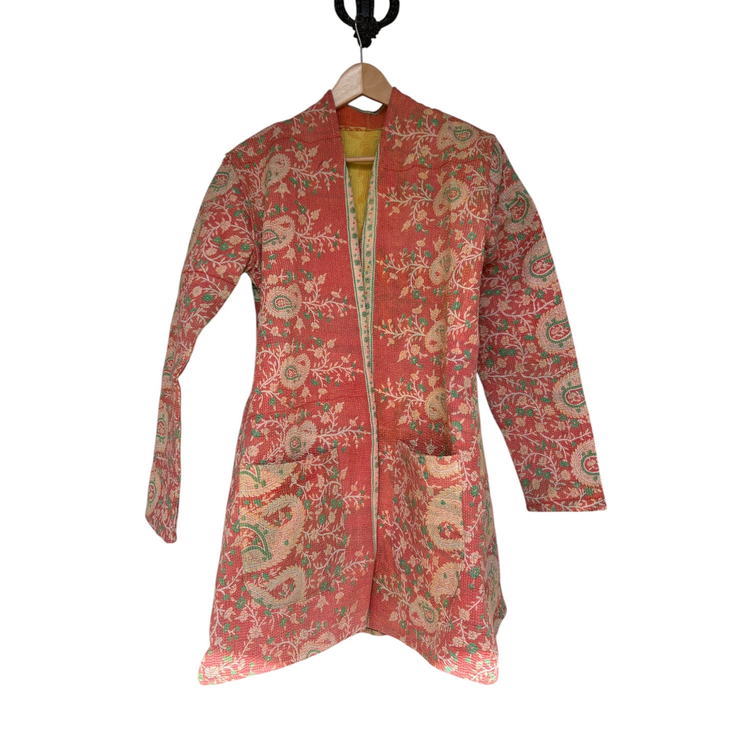 Coral long kantha coat